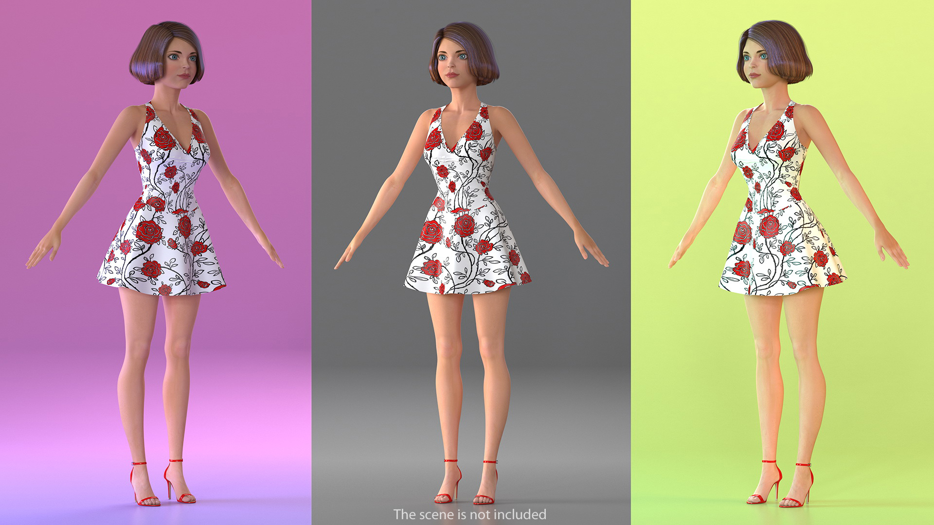 3D Girl Summer Dress with High Heel Shoes model