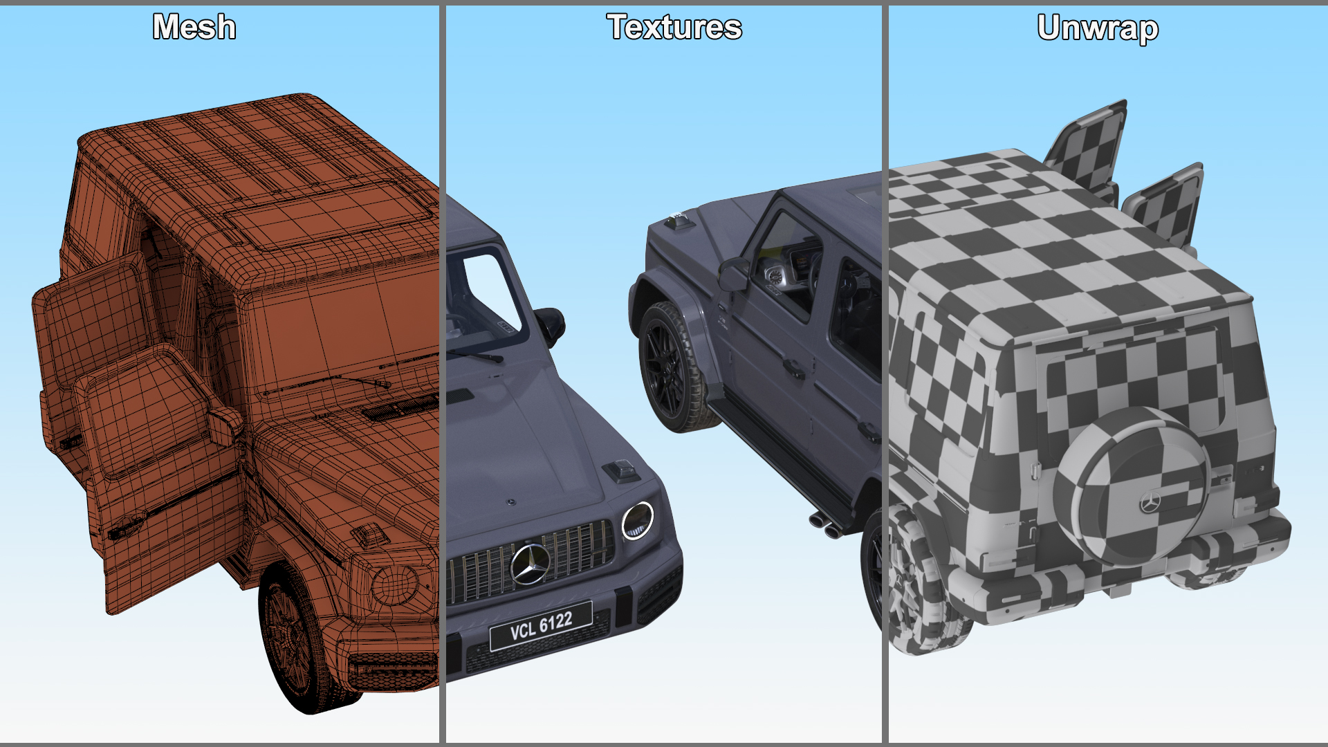 3D Mercedes-Benz G63 AMG Gray Rigged model