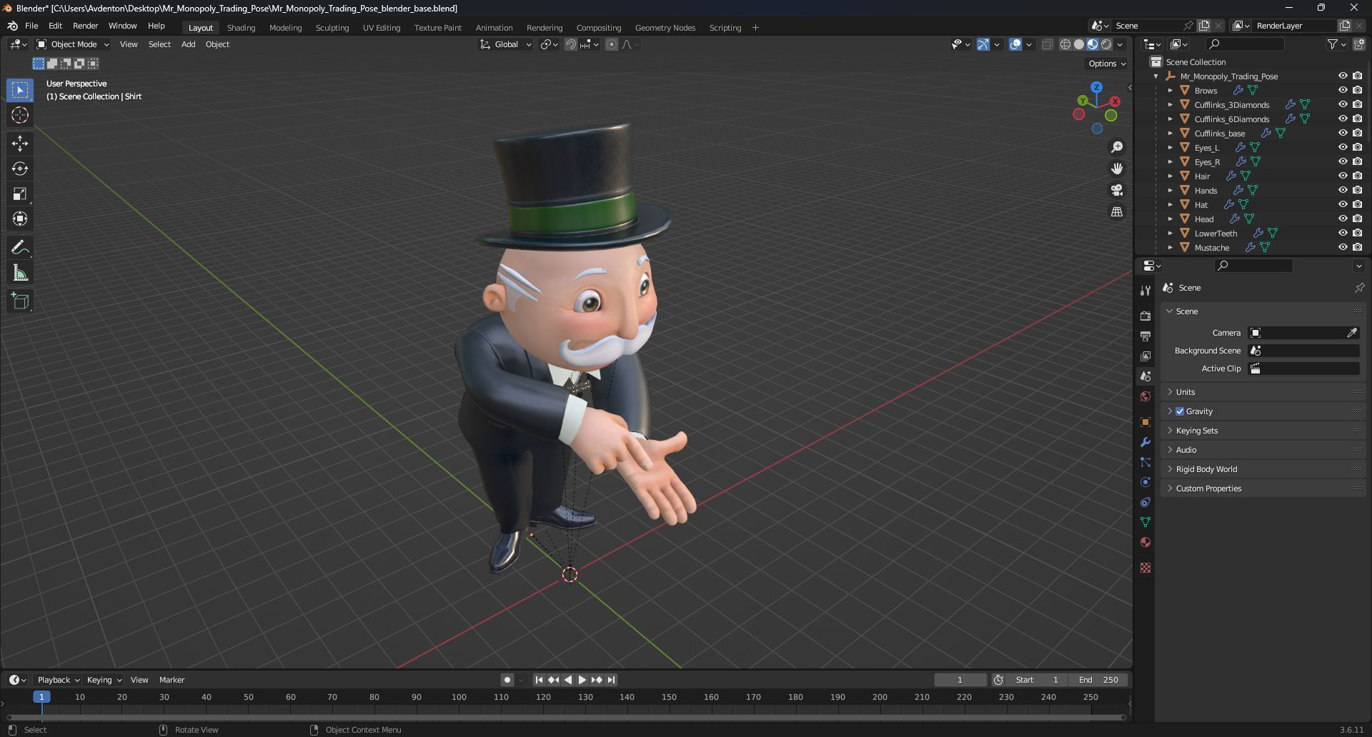 Mr Monopoly Trading Pose 3D model