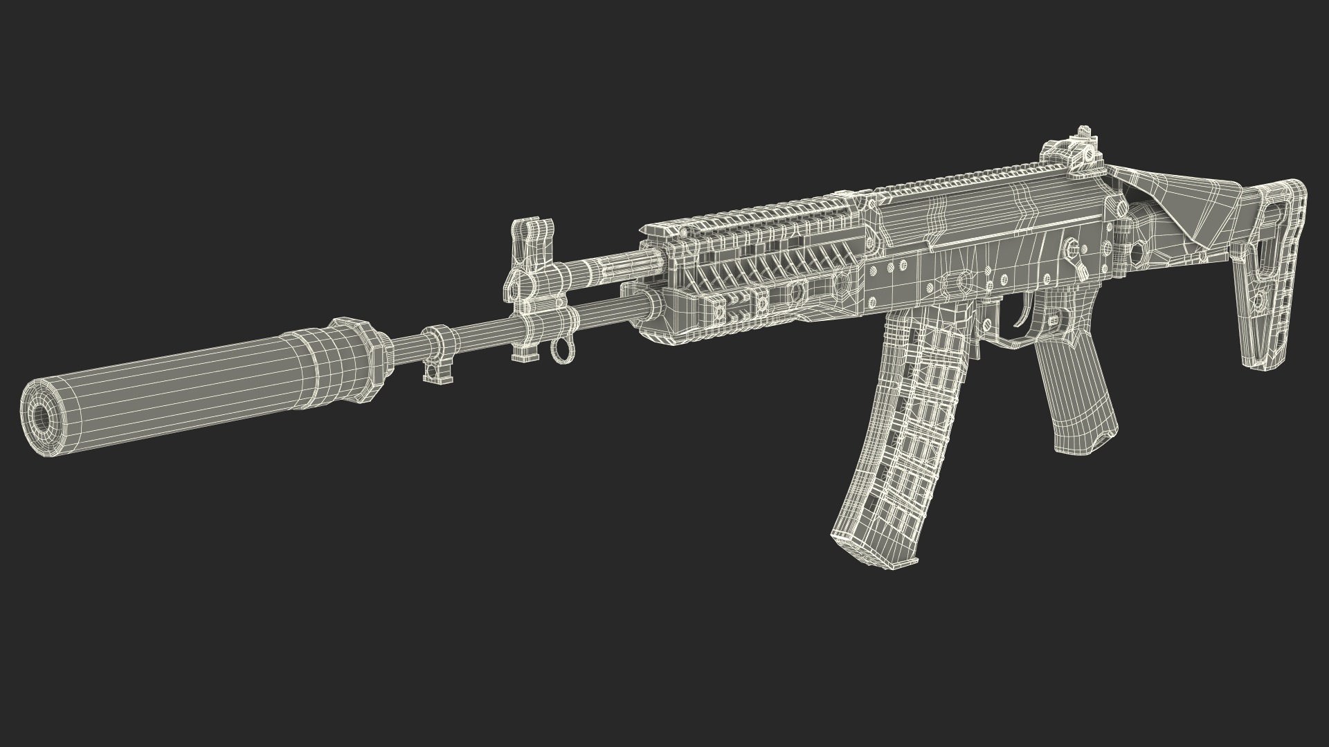 Silenced Kalashnikov Firearm AK-12 3D model