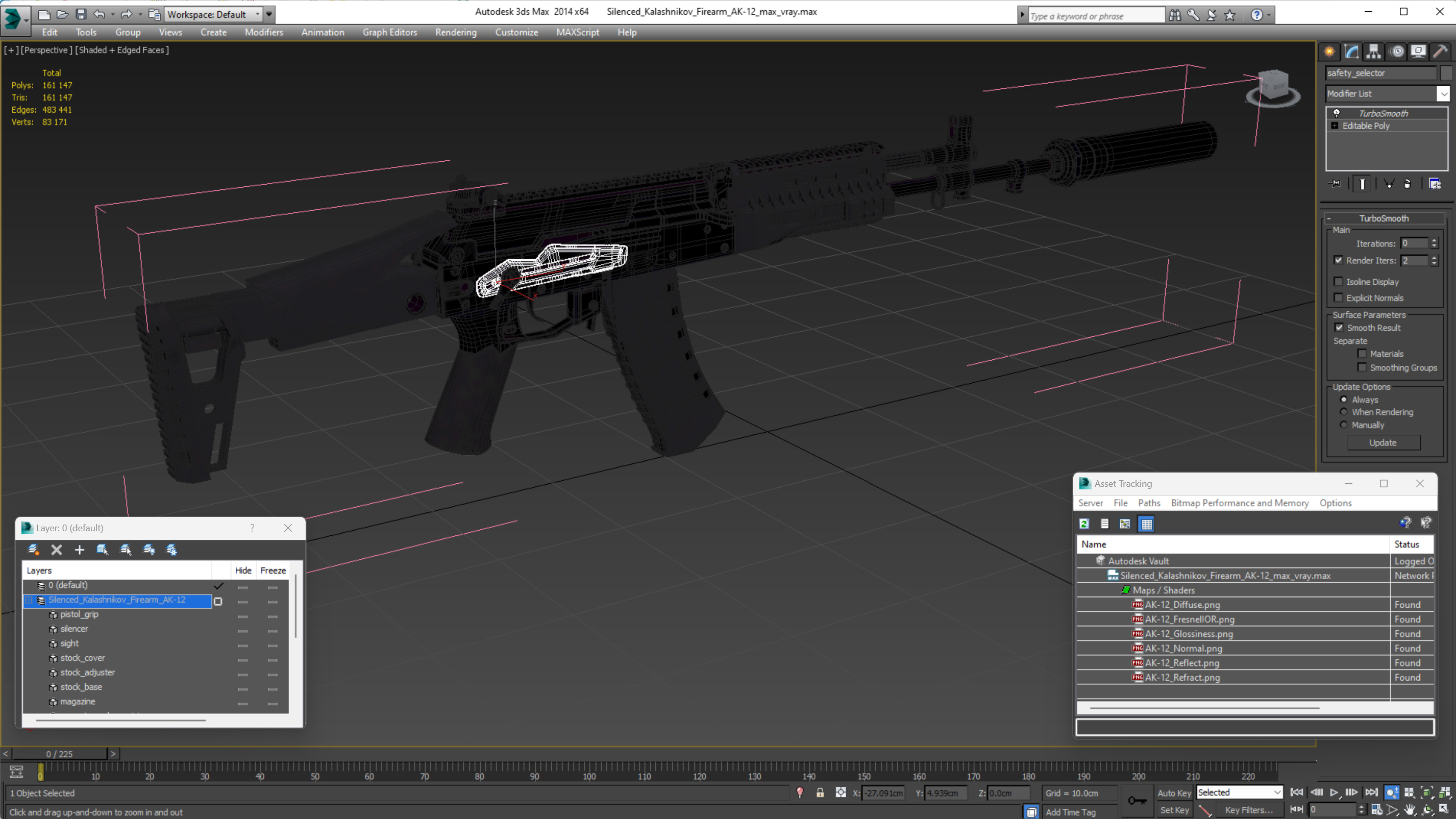 Silenced Kalashnikov Firearm AK-12 3D model