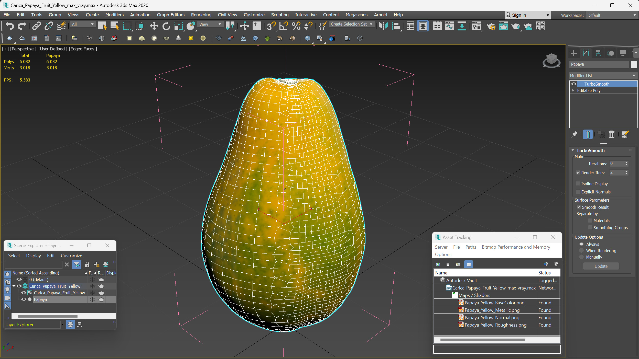 3D Carica Papaya Fruit Yellow