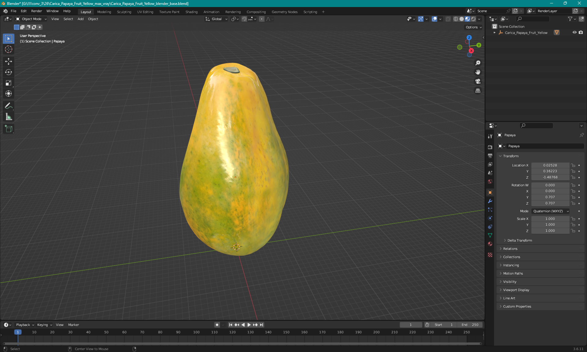 3D Carica Papaya Fruit Yellow