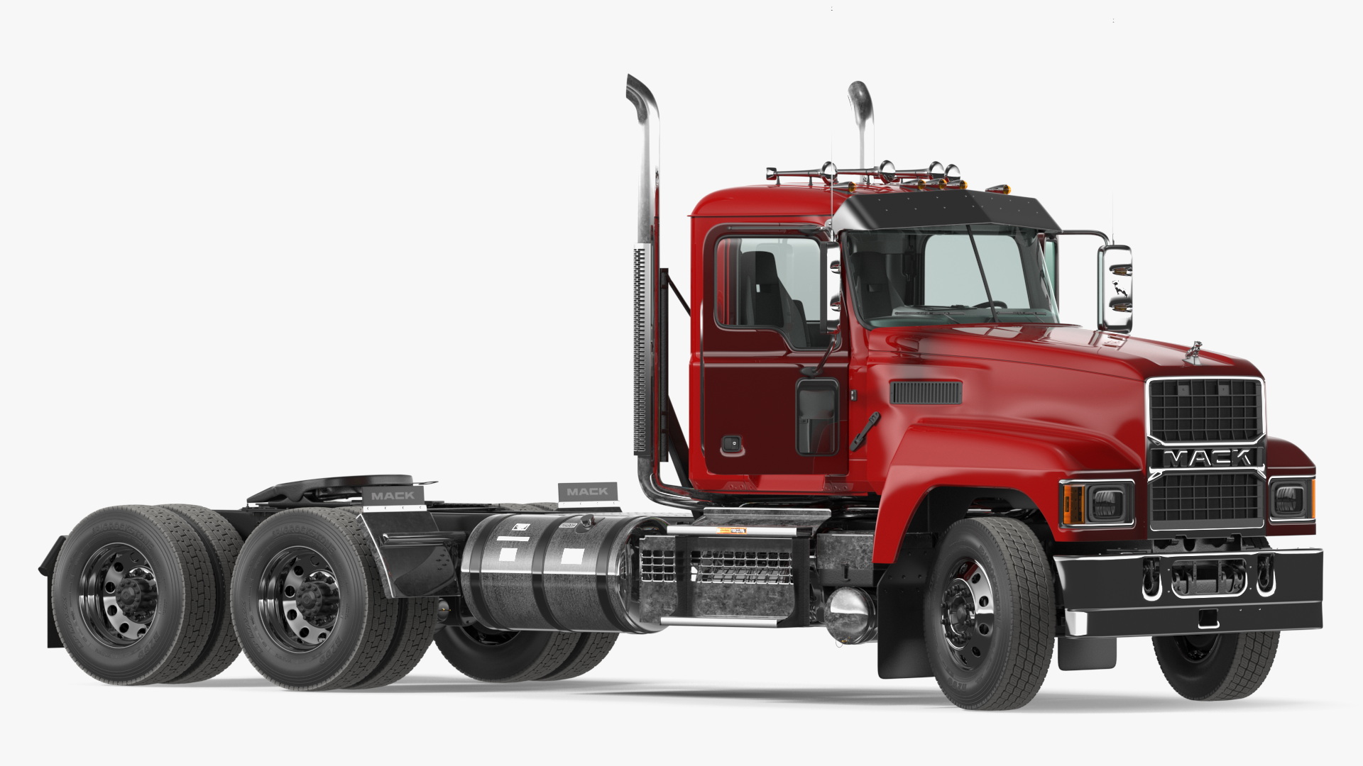 3D model Semi Truck Mack Red Rigged for Maya