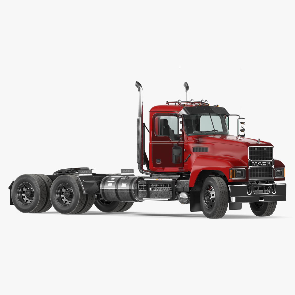 3D model Semi Truck Mack Red Rigged for Maya