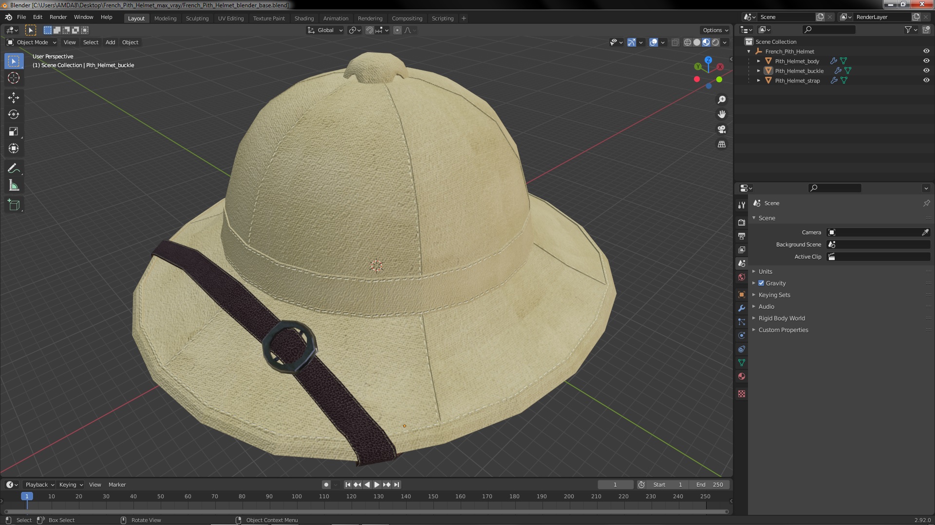 3D French Pith Helmet model