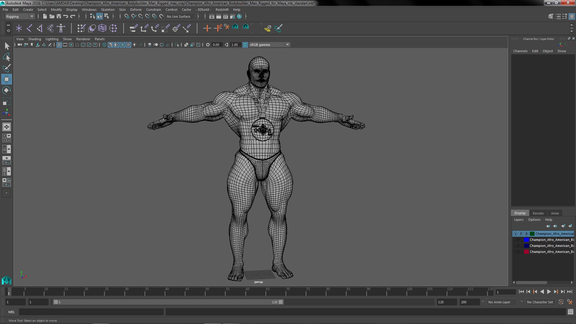 Champion Afro American Bodybuilder Man Rigged for Maya 3D model