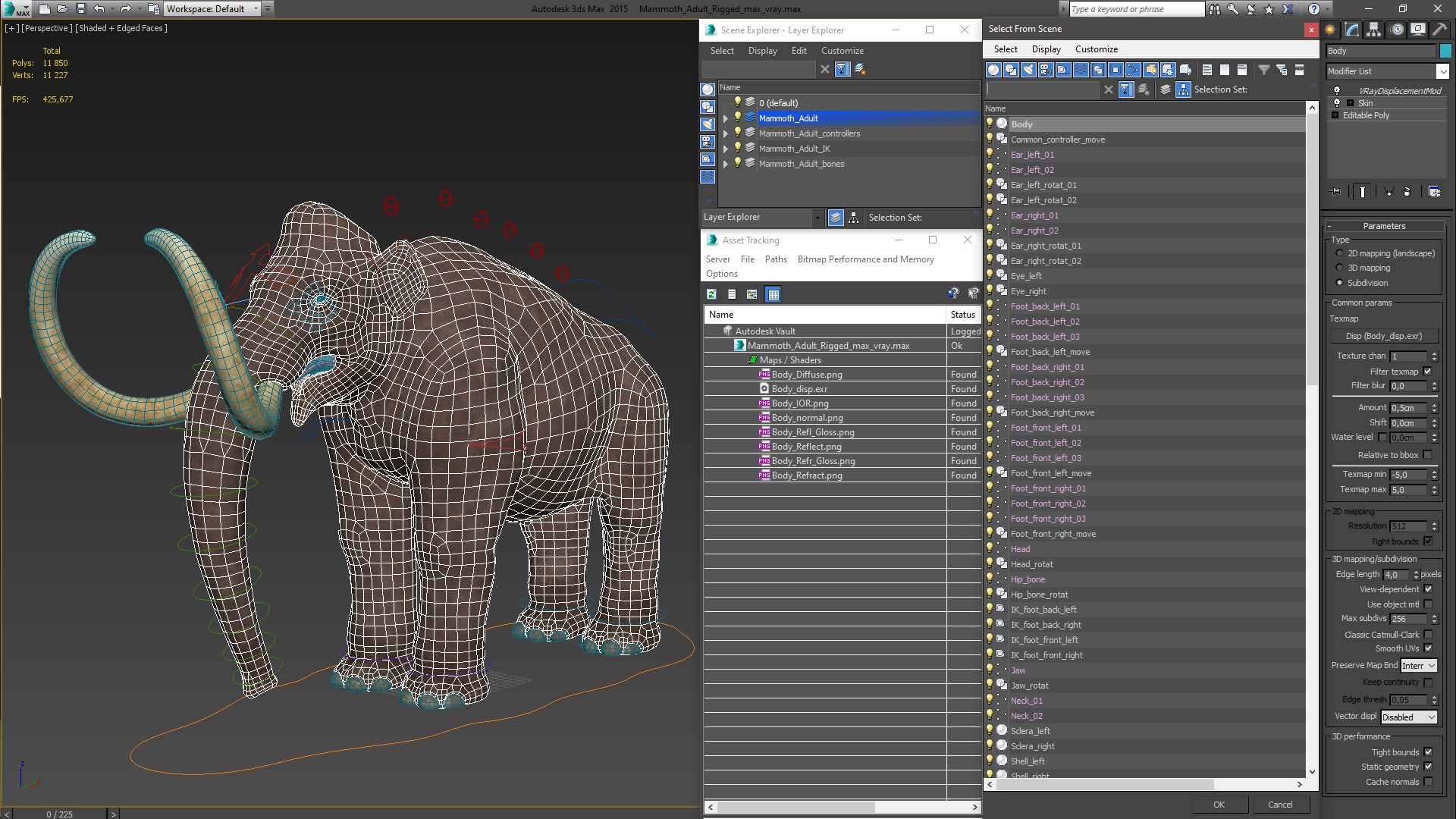 3D model Mammoth Adult Rigged