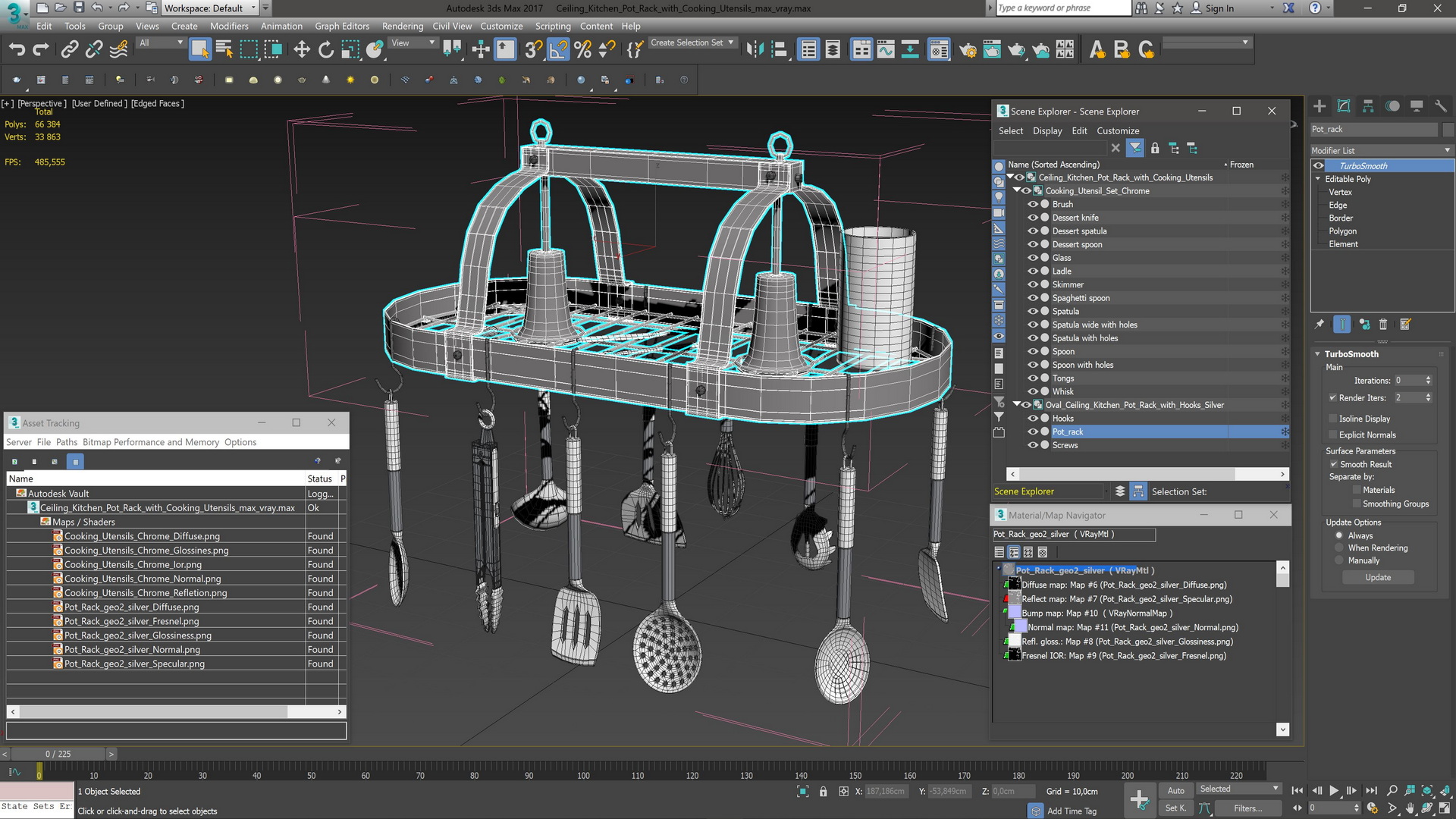 3D Ceiling Kitchen Pot Rack with Cooking Utensils