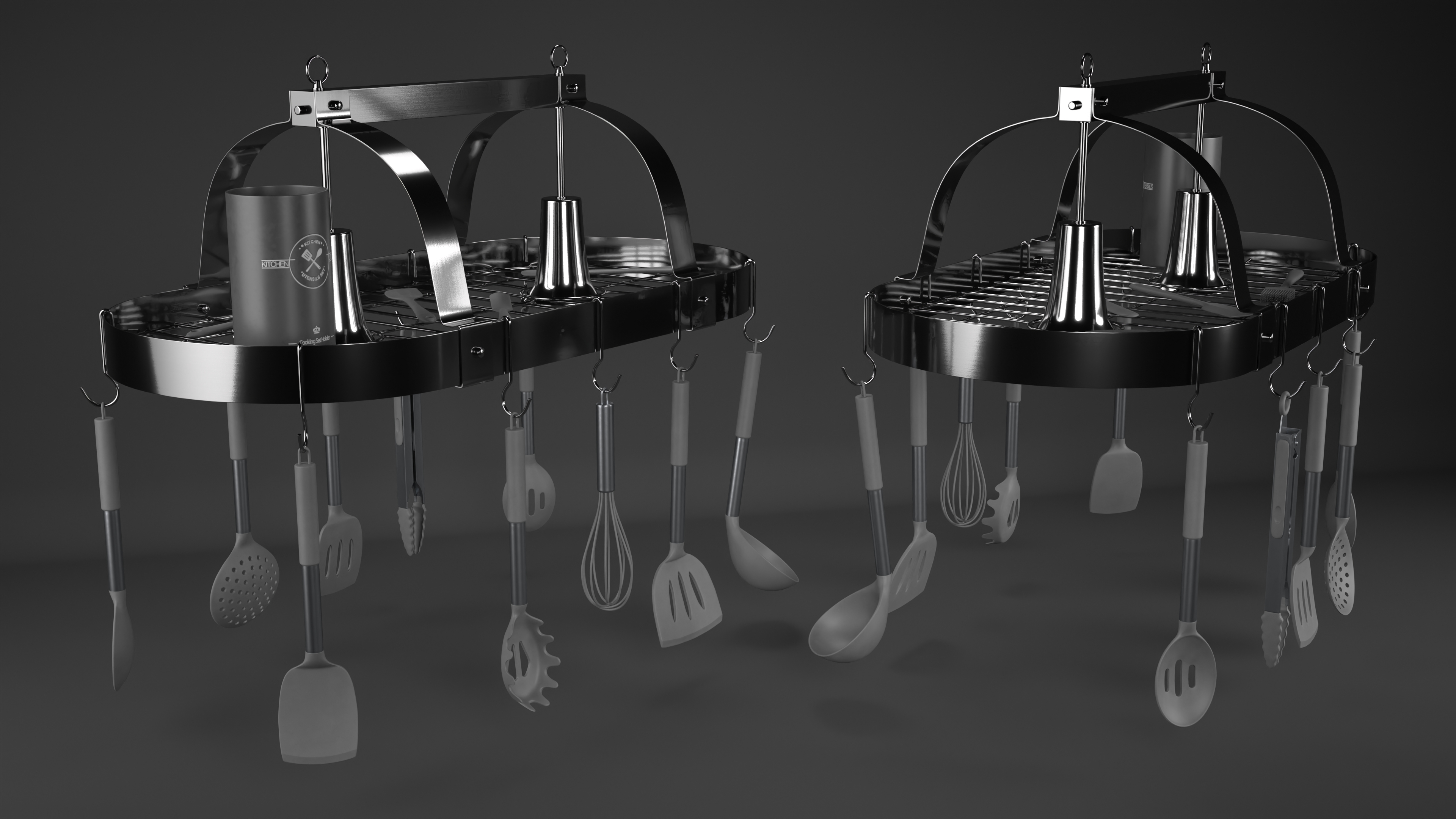 3D Ceiling Kitchen Pot Rack with Cooking Utensils