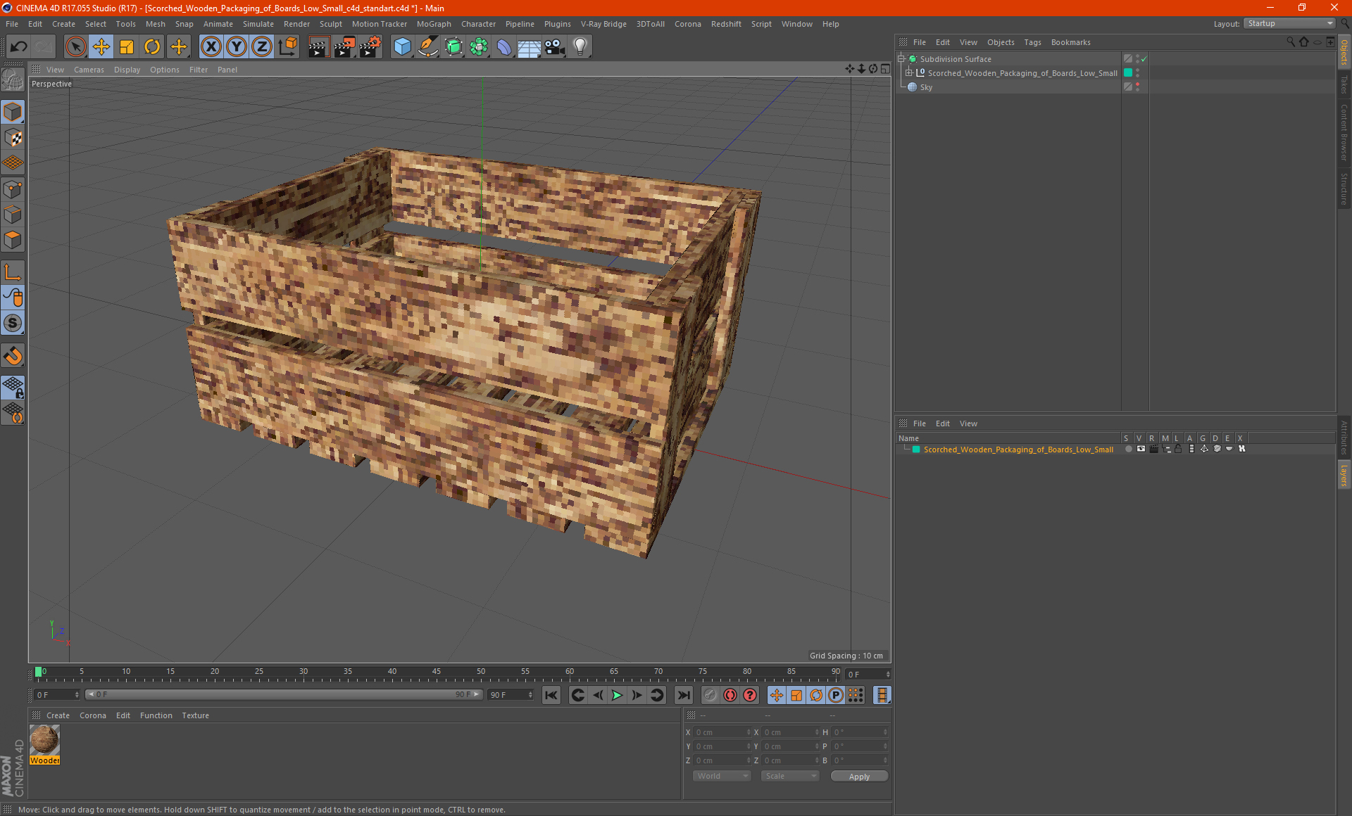 3D model Scorched Wooden Packaging of Boards Low Small