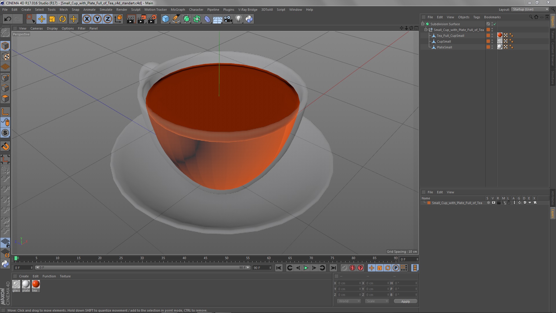 Small Cup with Plate Full of Tea 3D