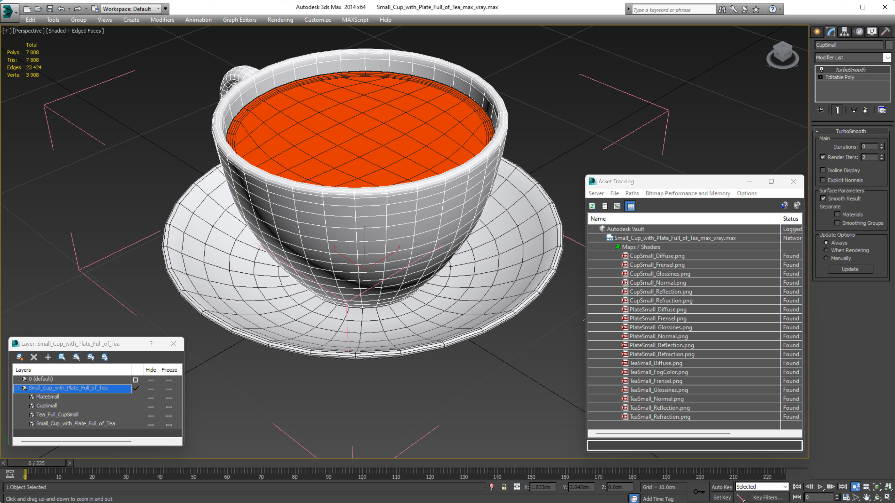 Small Cup with Plate Full of Tea 3D