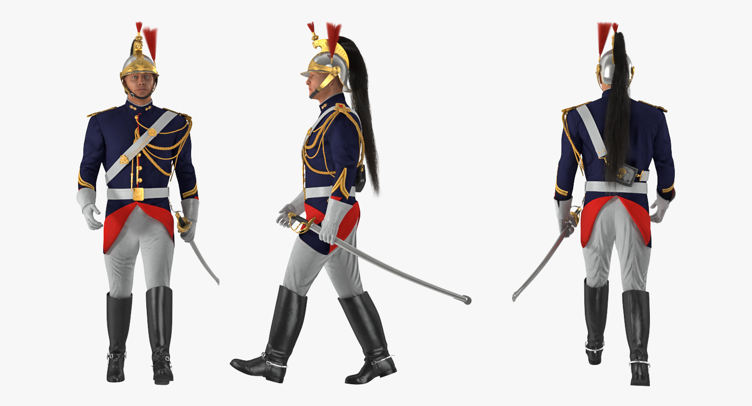 3D model French Republican Guard Walking Pose with Fur