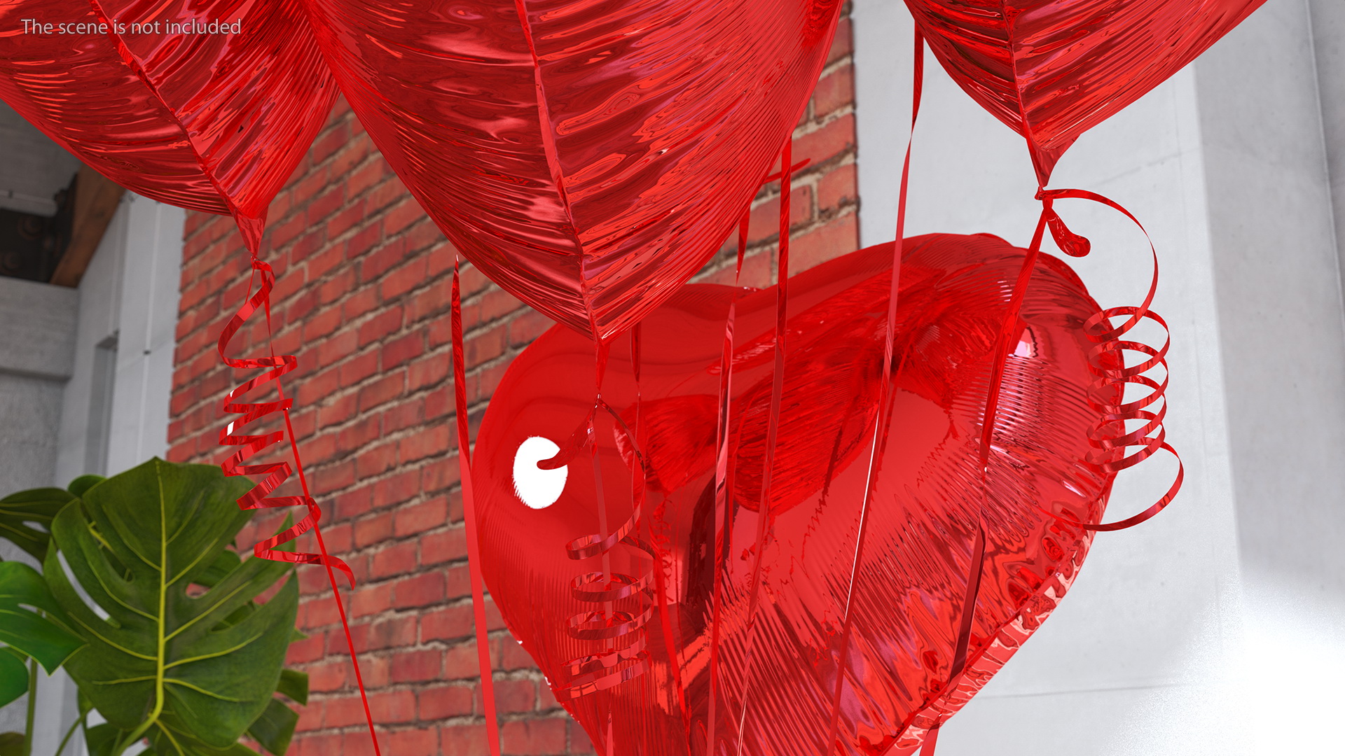 Heart Shaped Red Balloons Tied to Gift Box 3D