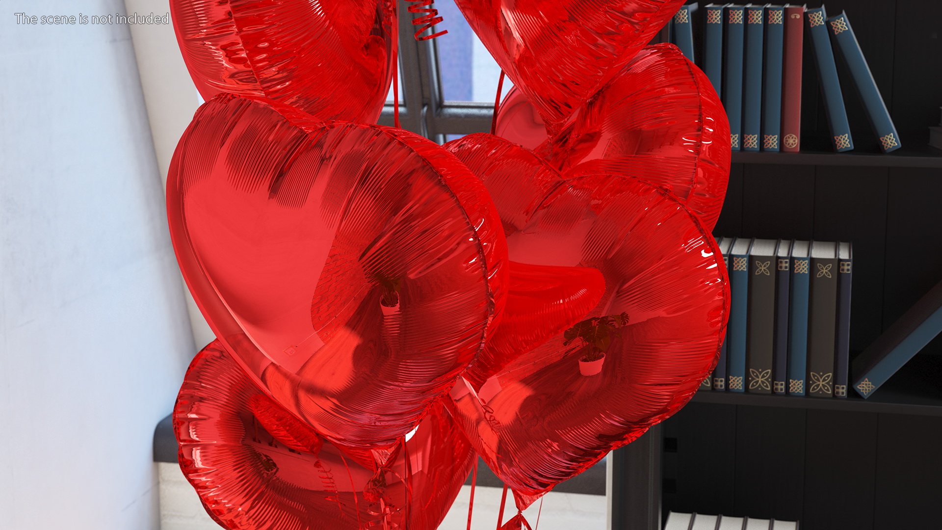 Heart Shaped Red Balloons Tied to Gift Box 3D