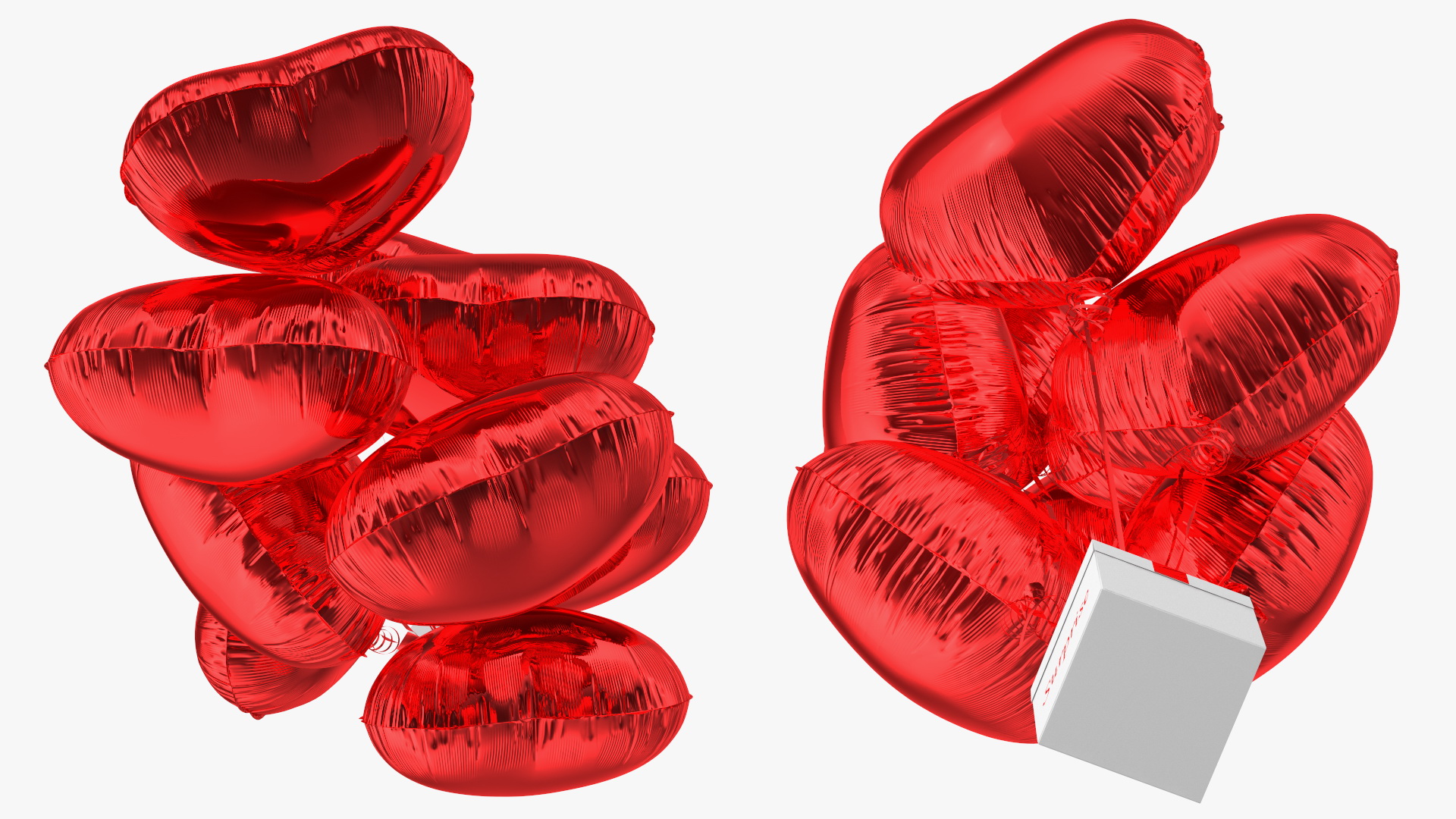 Heart Shaped Red Balloons Tied to Gift Box 3D