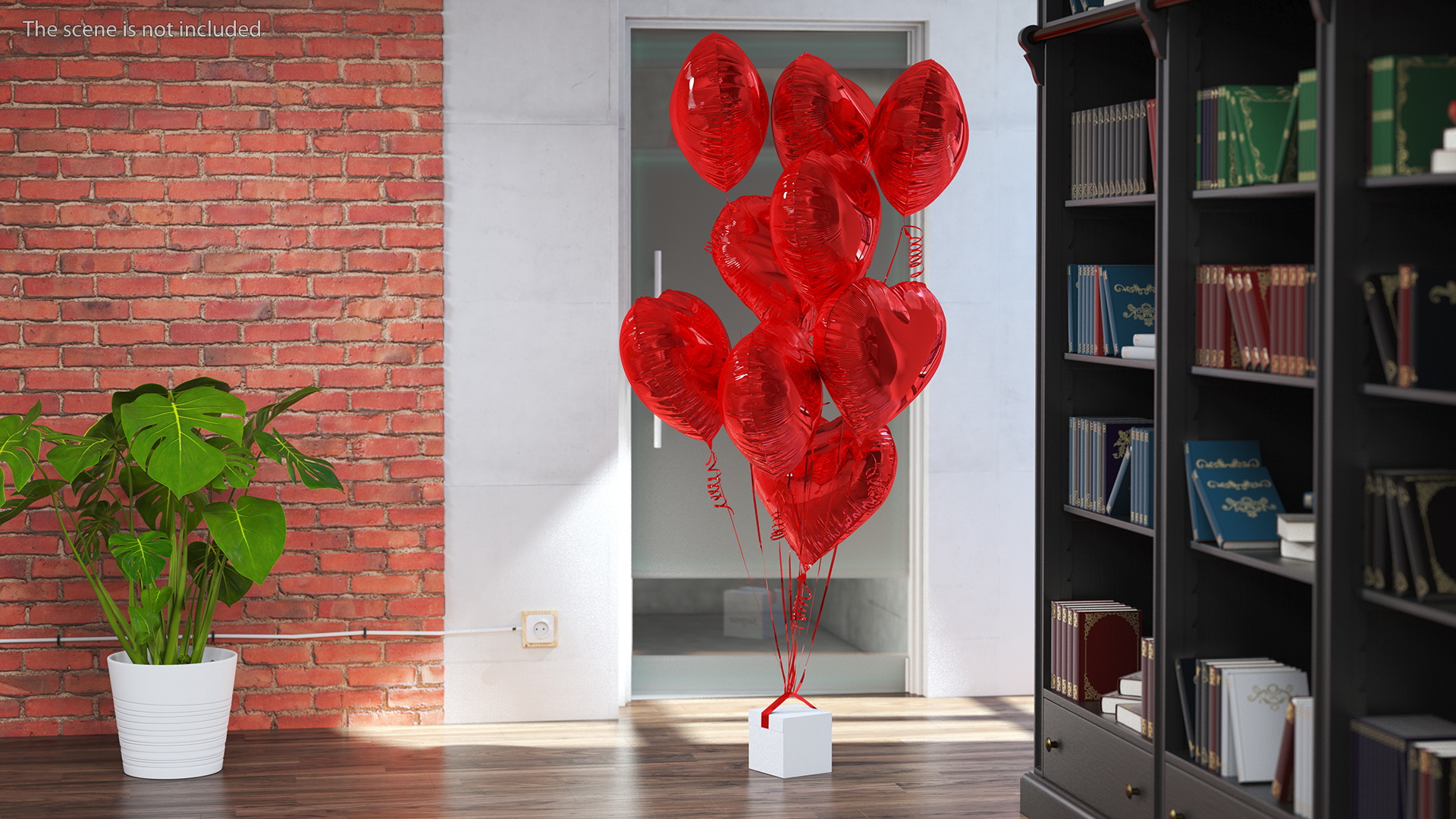 Heart Shaped Red Balloons Tied to Gift Box 3D