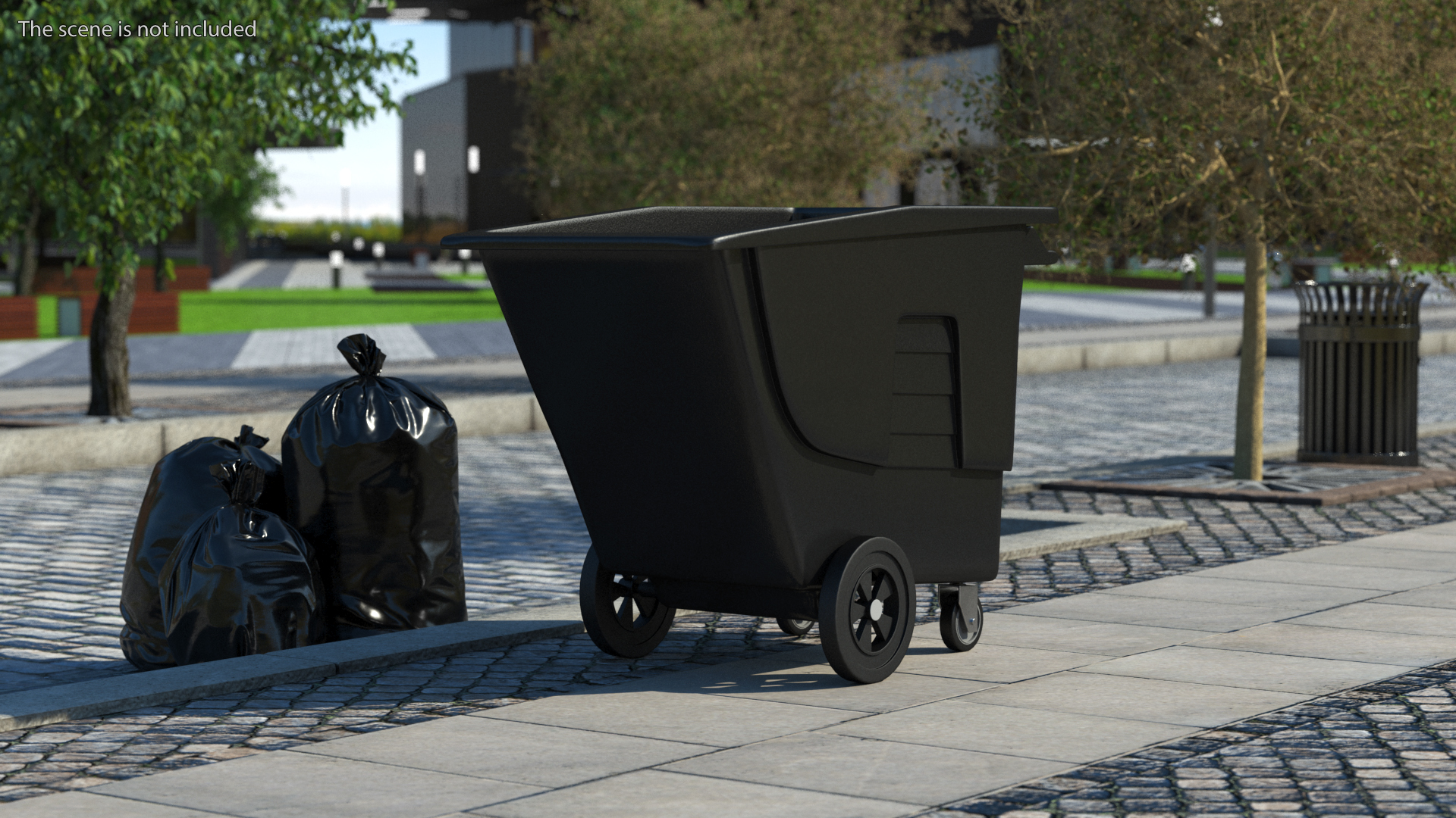 3D Black Wheeled Trash Can model