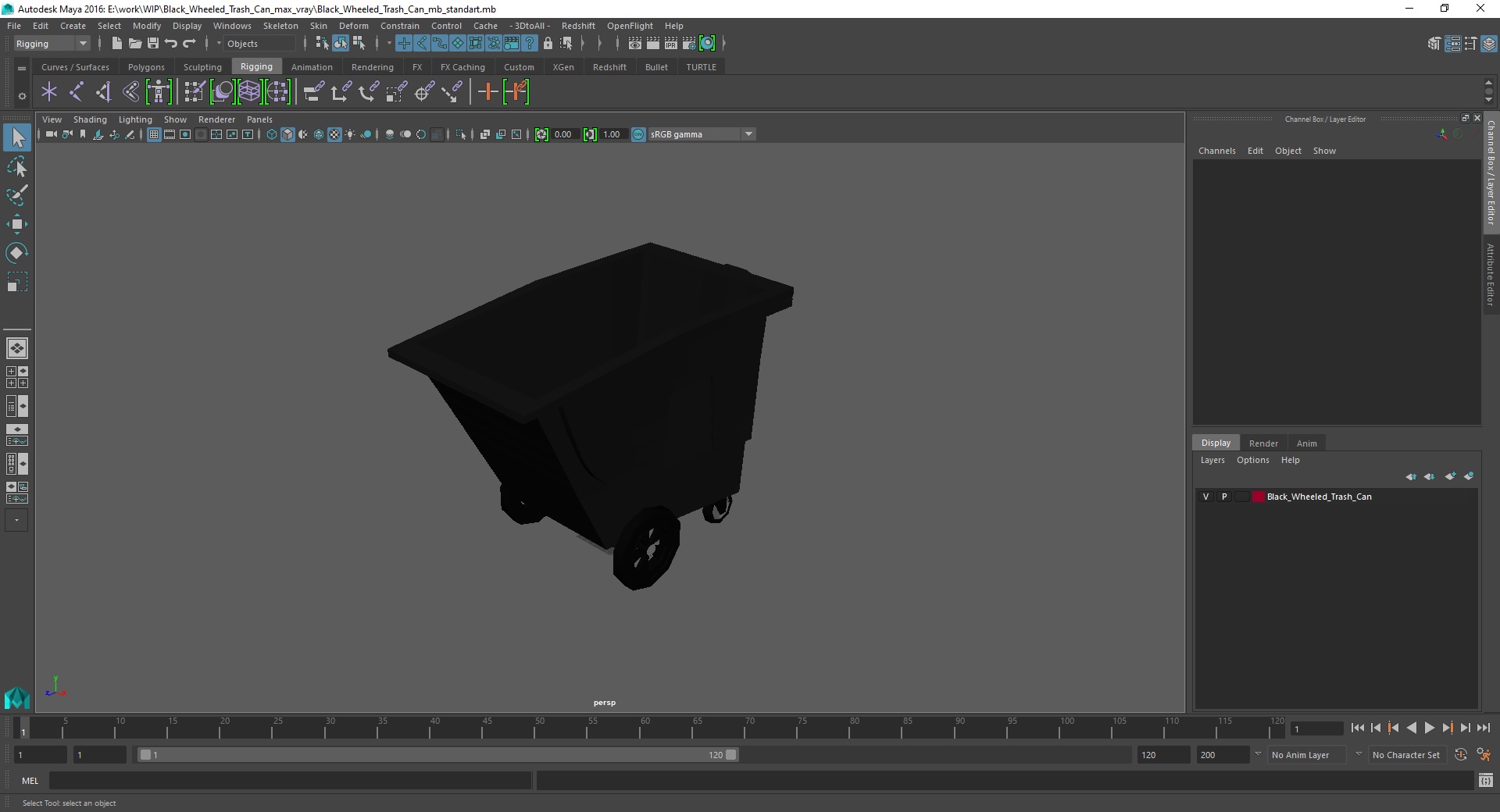 3D Black Wheeled Trash Can model