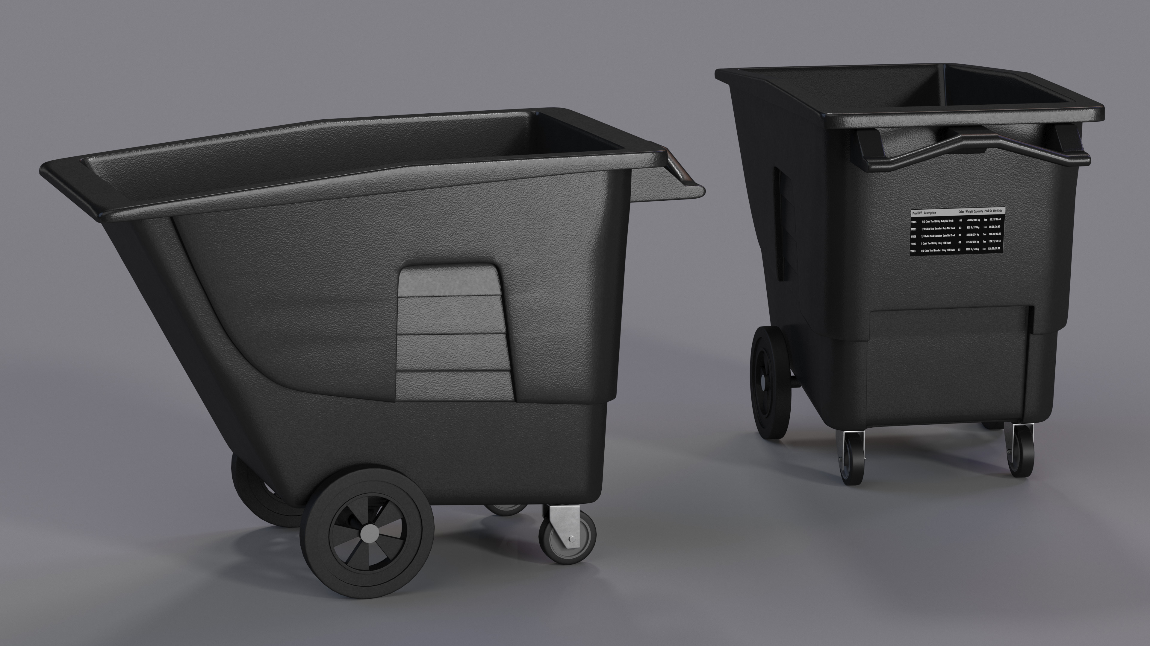 3D Black Wheeled Trash Can model