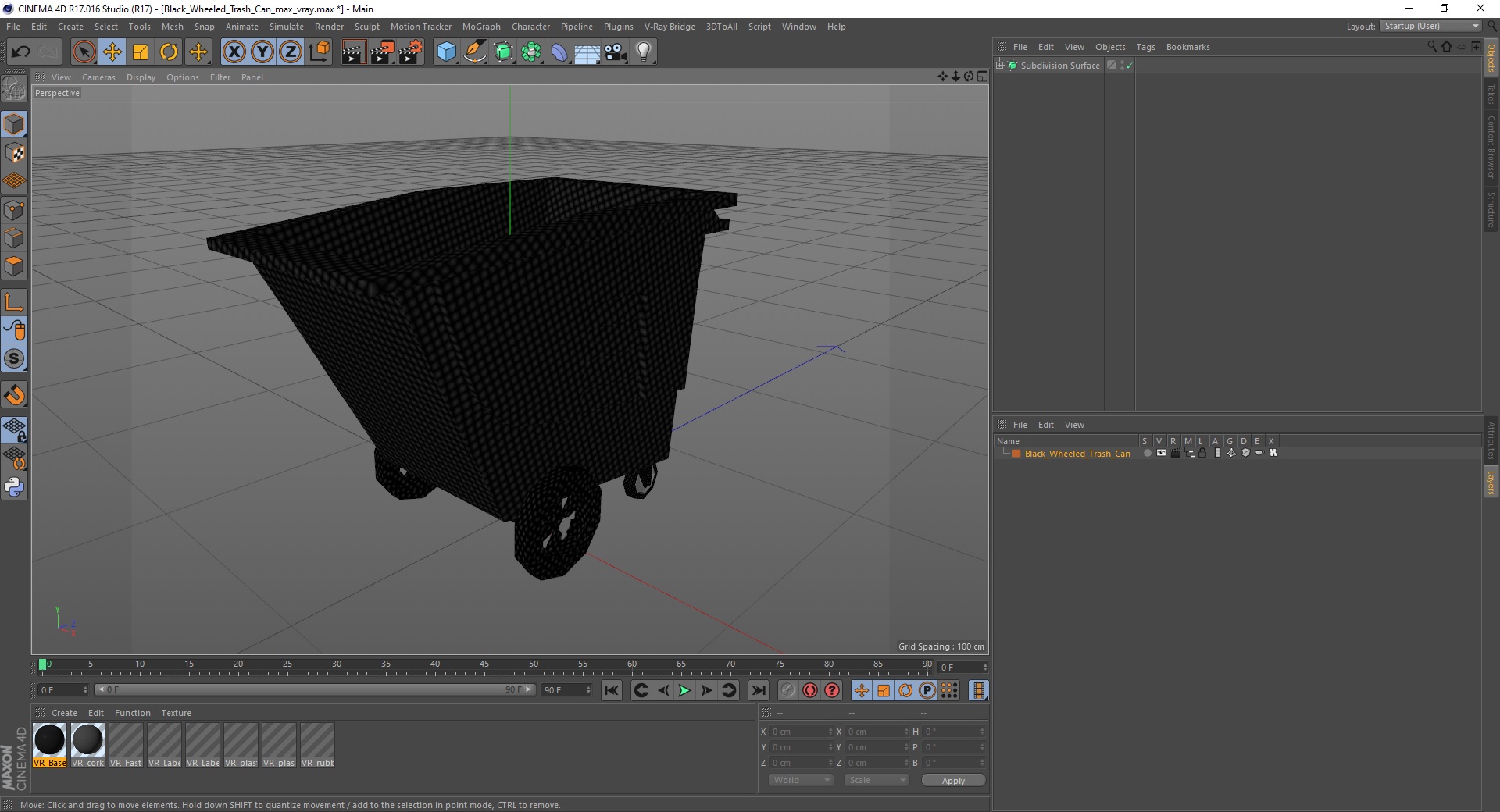 3D Black Wheeled Trash Can model