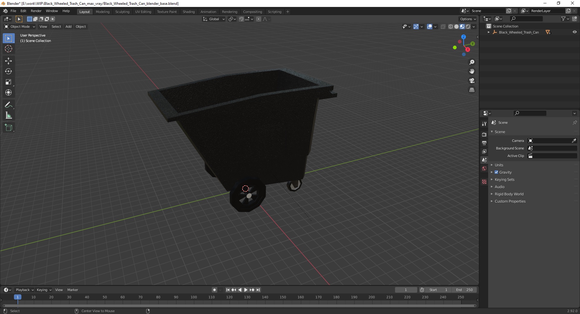 3D Black Wheeled Trash Can model