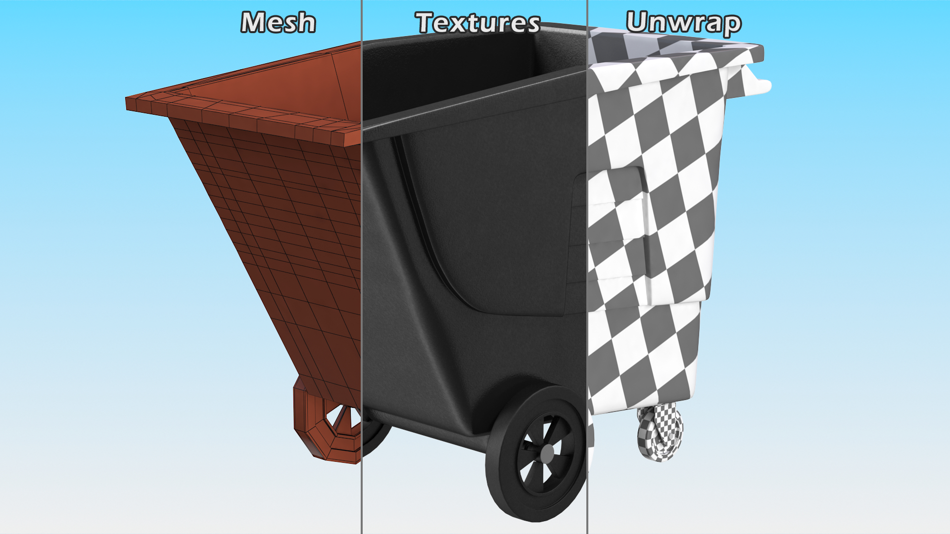 3D Black Wheeled Trash Can model