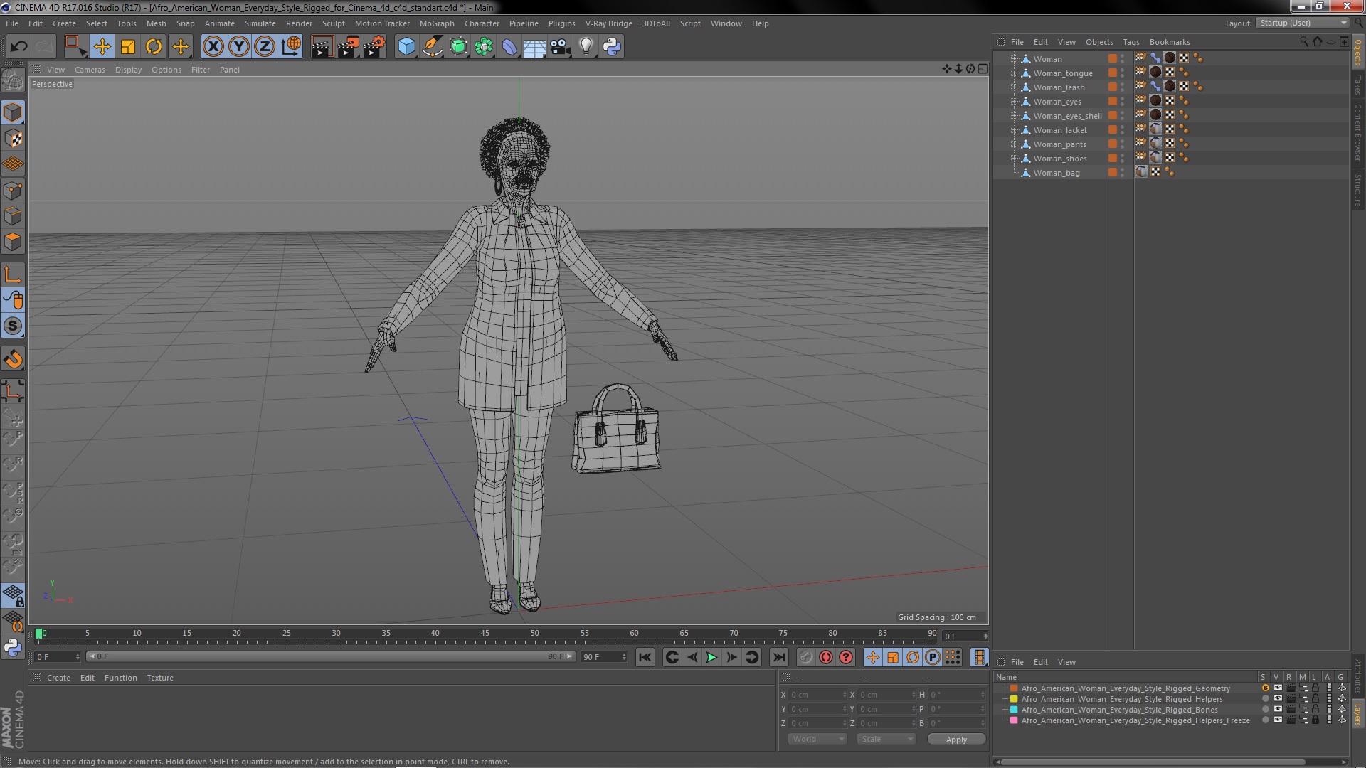 3D model Afro American Woman Everyday Style Rigged for Cinema 4D