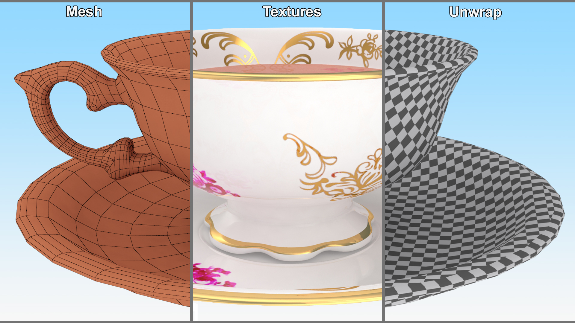 Antique Tea Cup Full of Tea 3D