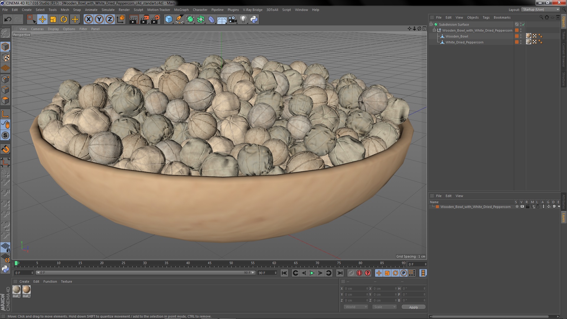 Wooden Bowl with White Dried Peppercorn 3D model