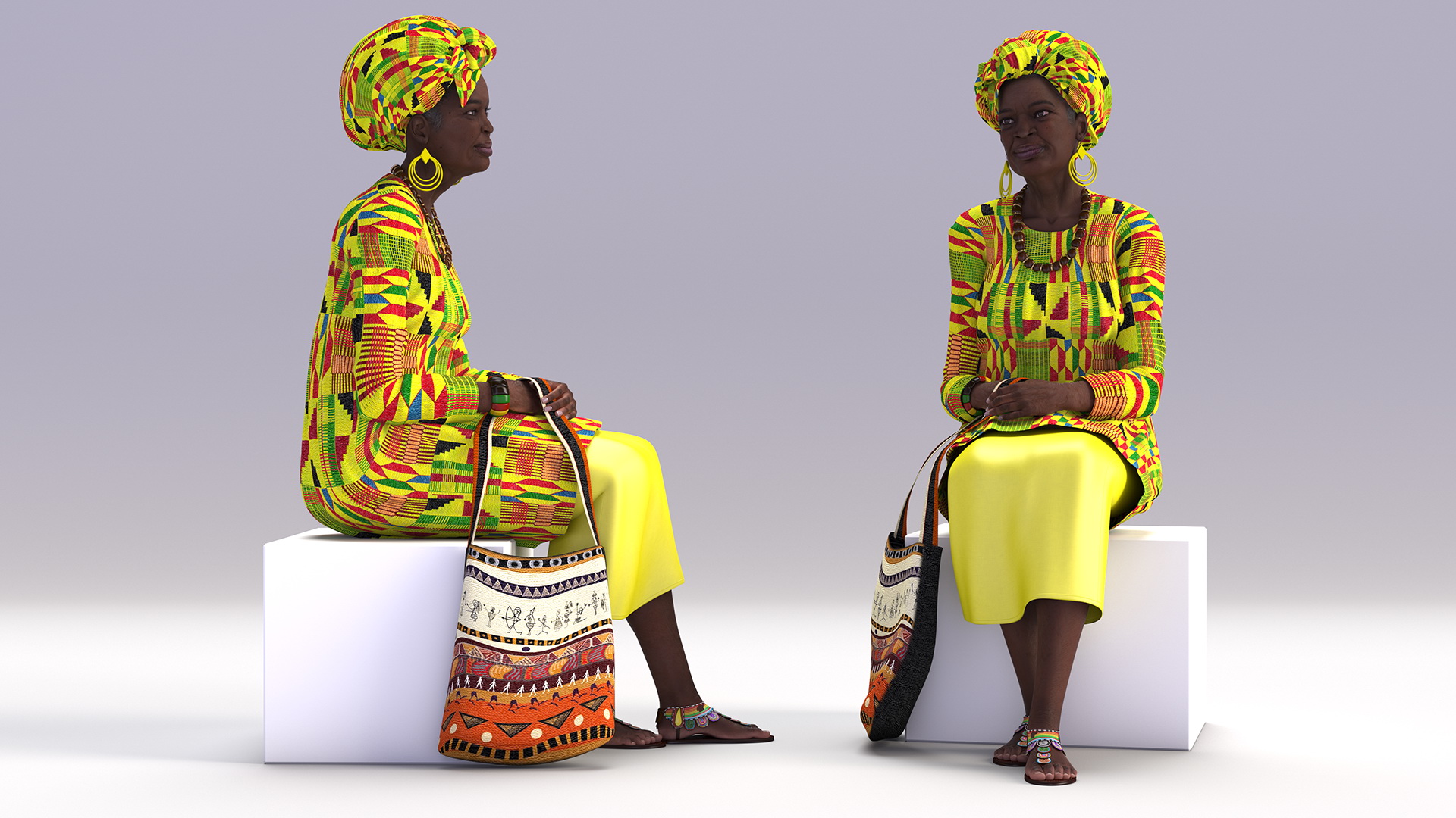 3D African Woman Wearing Traditional Clothes Rigged model