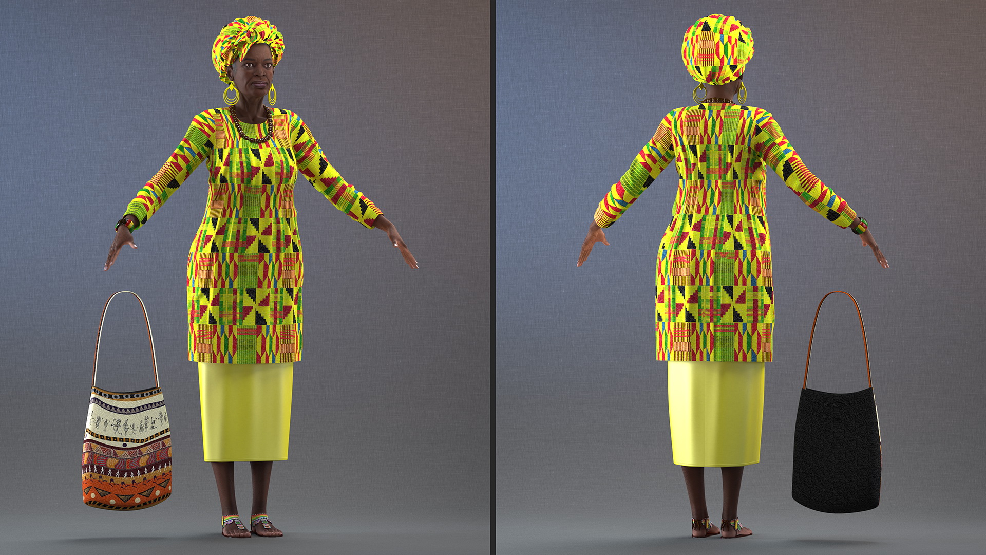 3D African Woman Wearing Traditional Clothes Rigged model