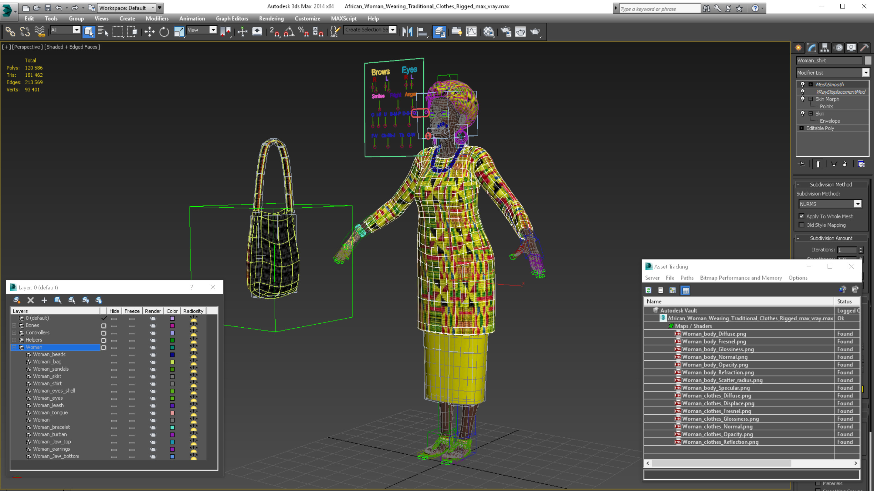 3D African Woman Wearing Traditional Clothes Rigged model