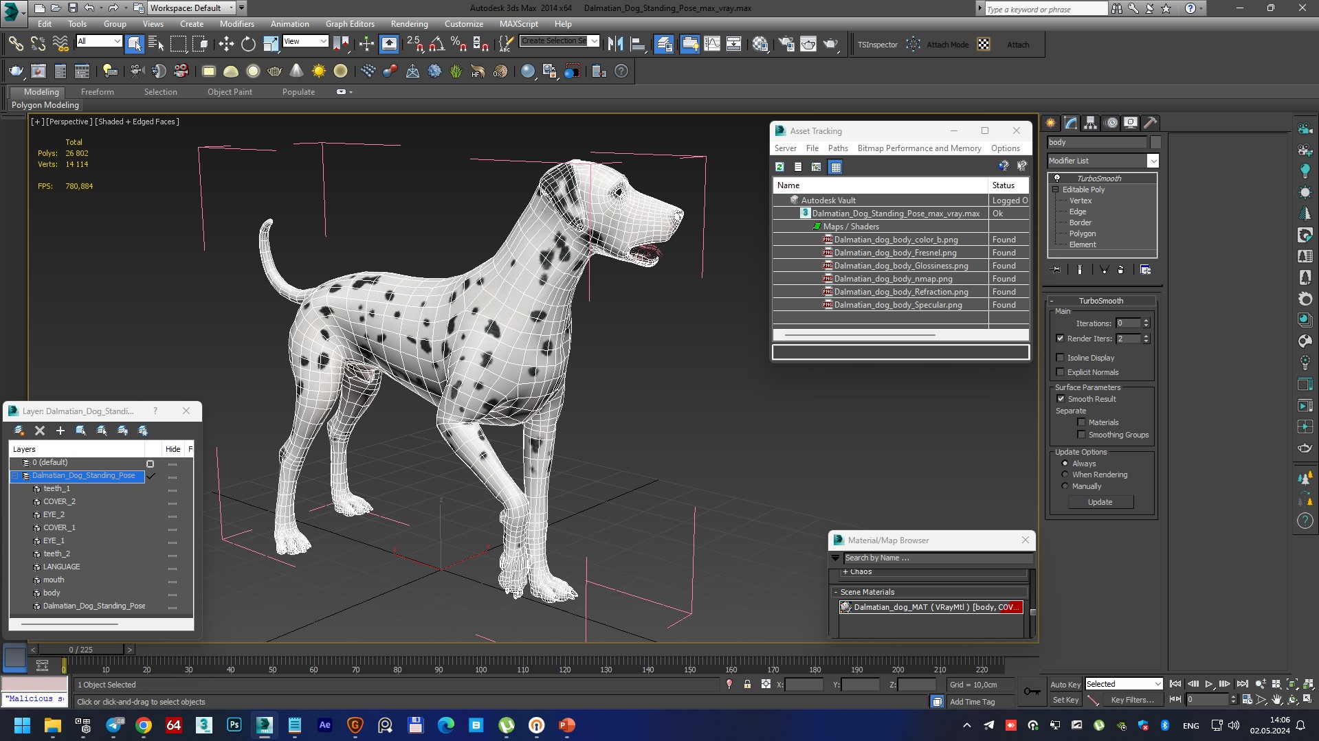 Dalmatian Dog Standing Pose 3D