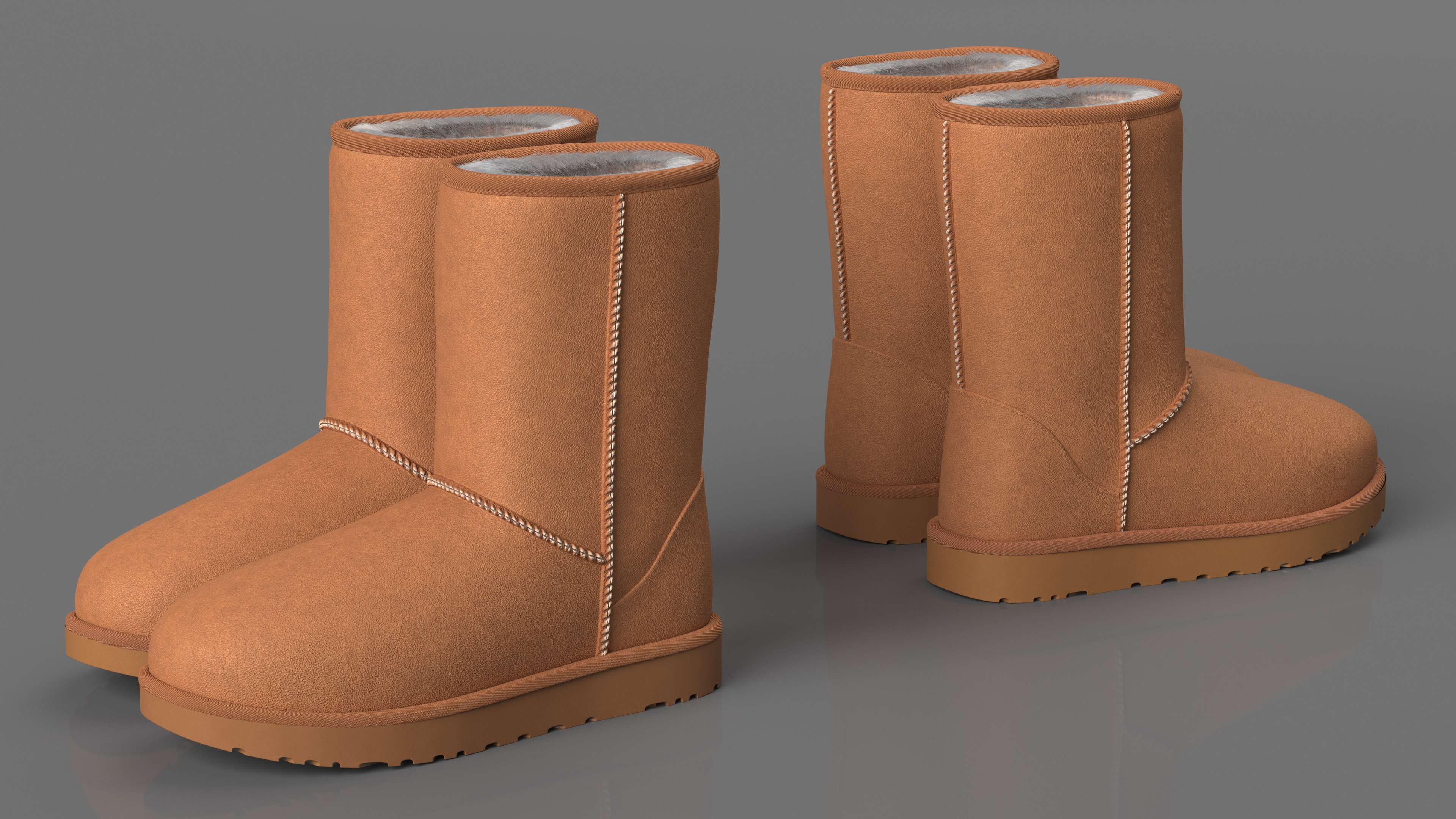 3D model Classic Short Leather Sheepskin Boots Fur Chestnut