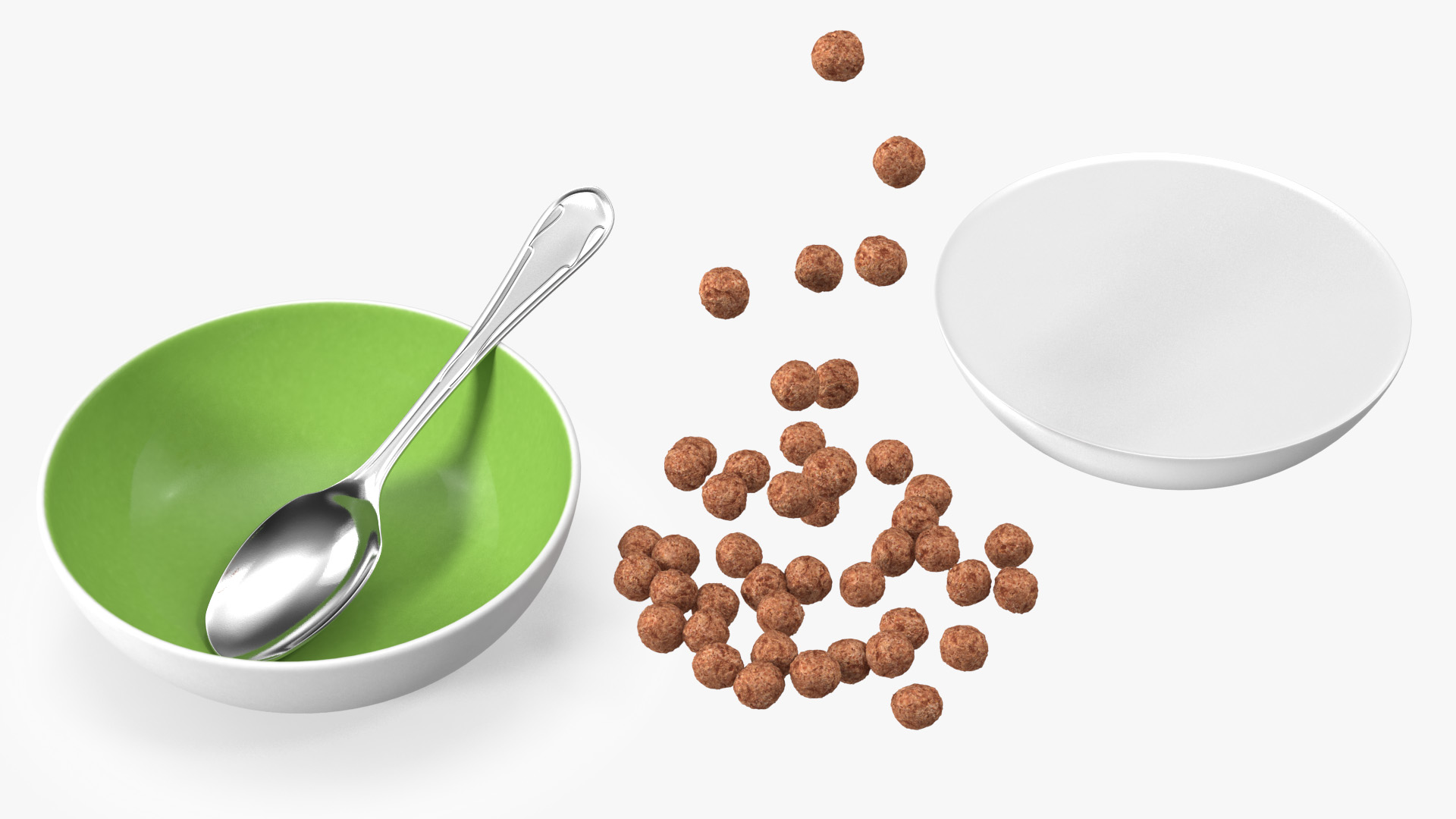 3D Chocolate Balls Falling into Bowl with Milk model