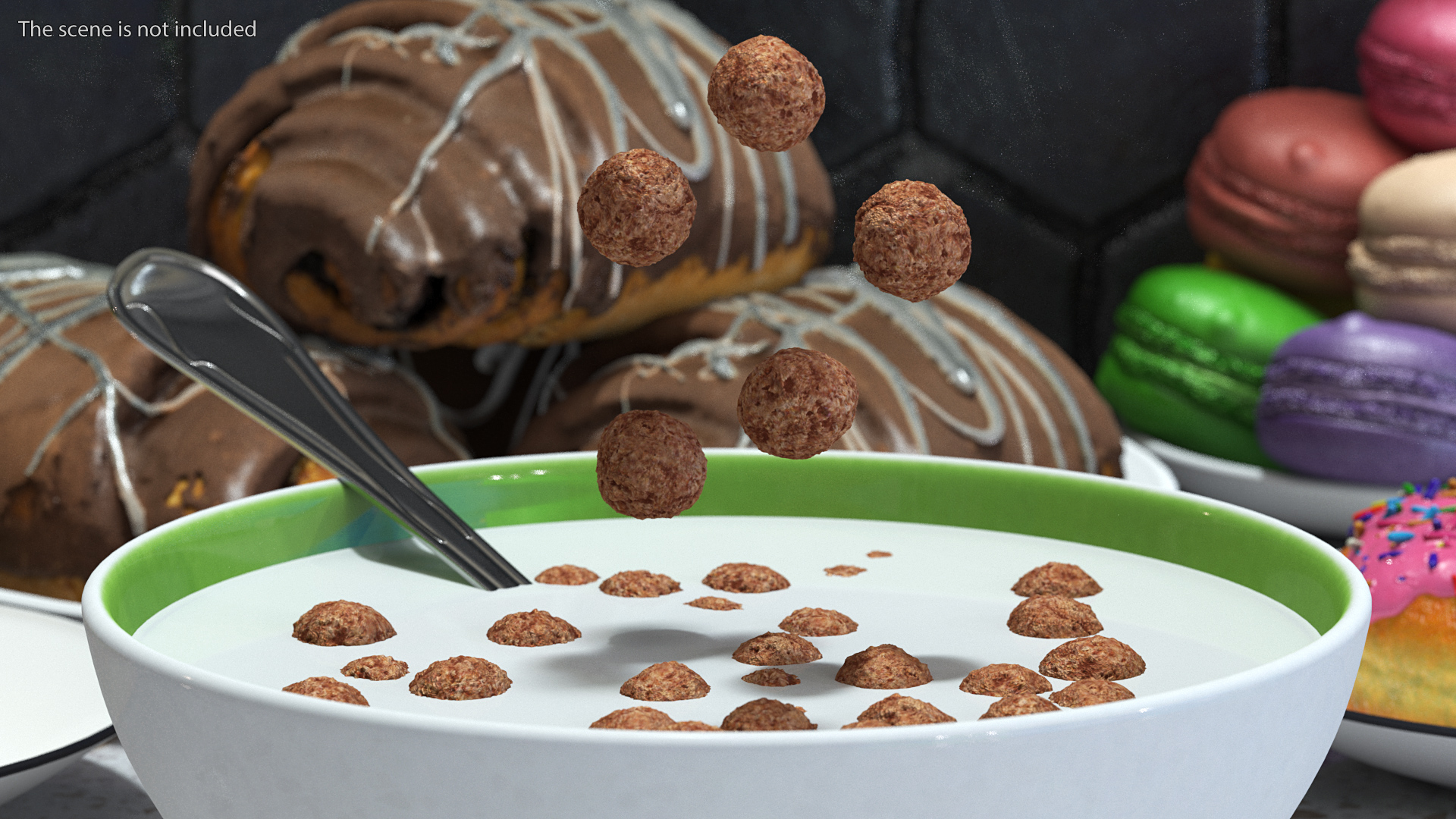 3D Chocolate Balls Falling into Bowl with Milk model