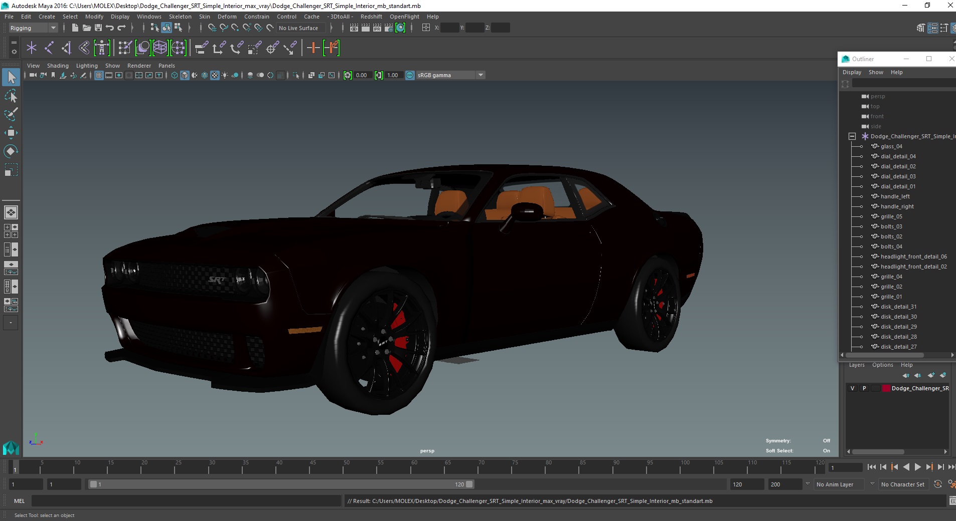 3D Dodge Challenger SRT Simple Interior