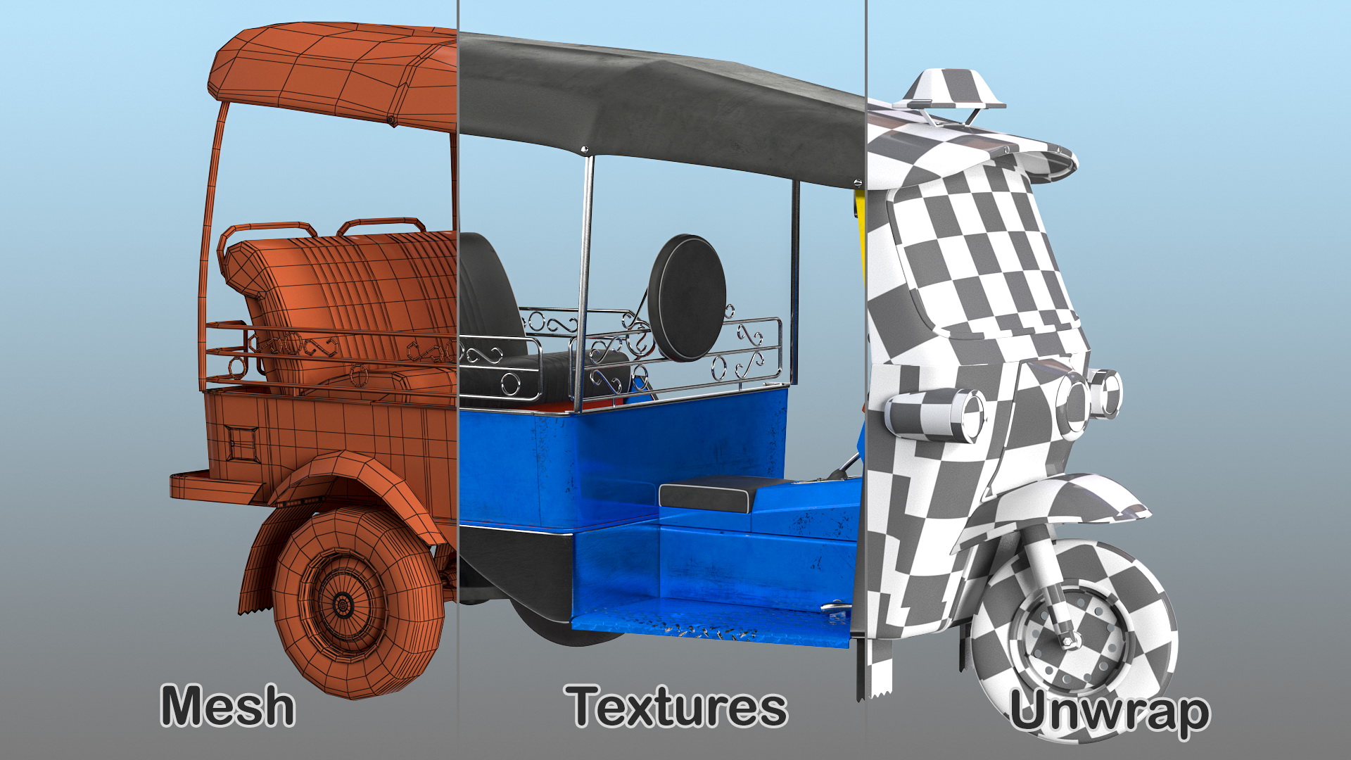 Tuk Tuk Taxi Rigged 3D model