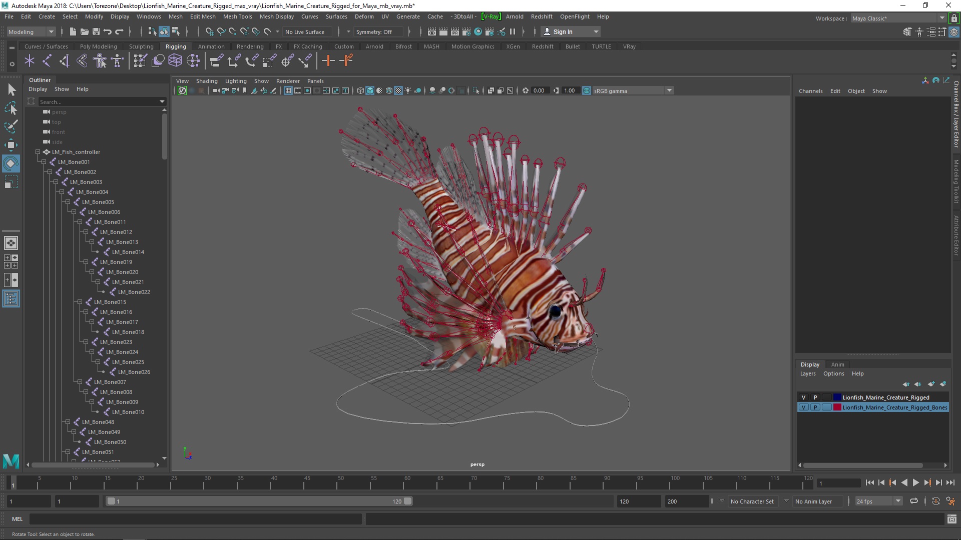 3D model Lionfish Marine Creature Rigged for Maya