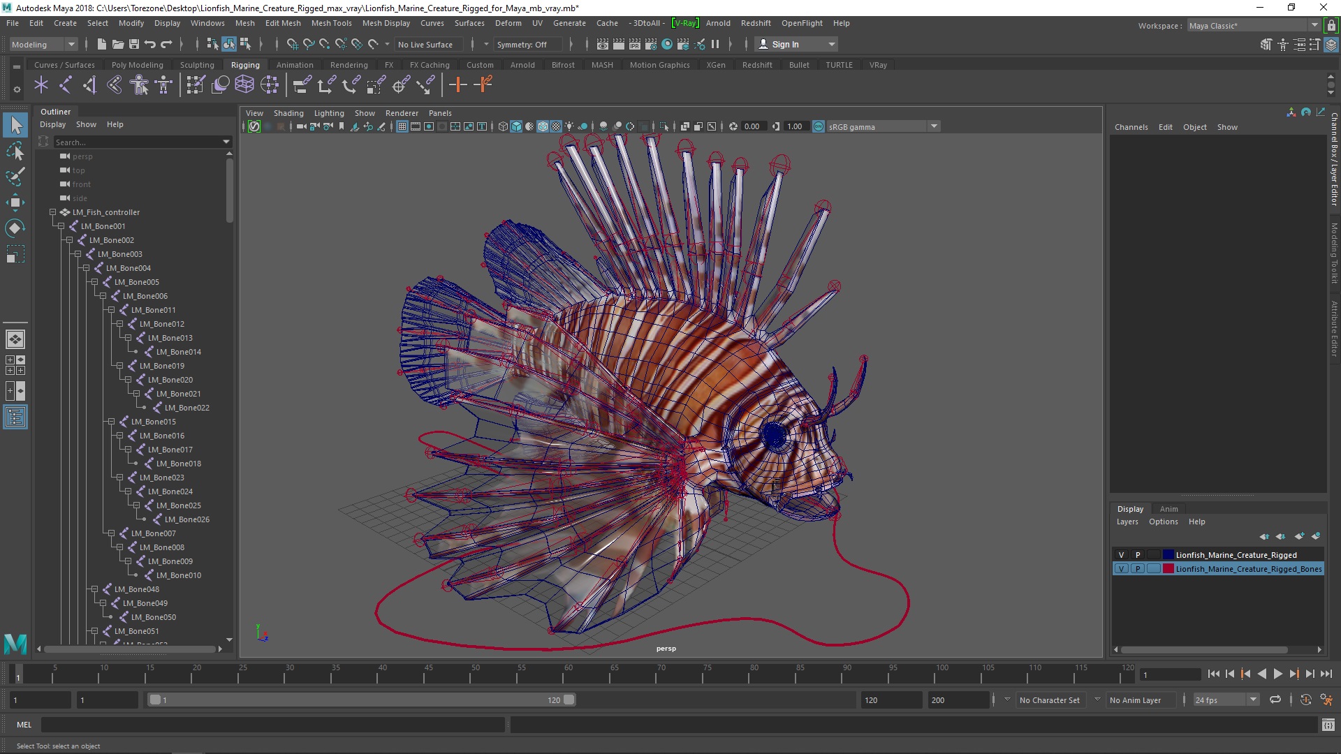 3D model Lionfish Marine Creature Rigged for Maya