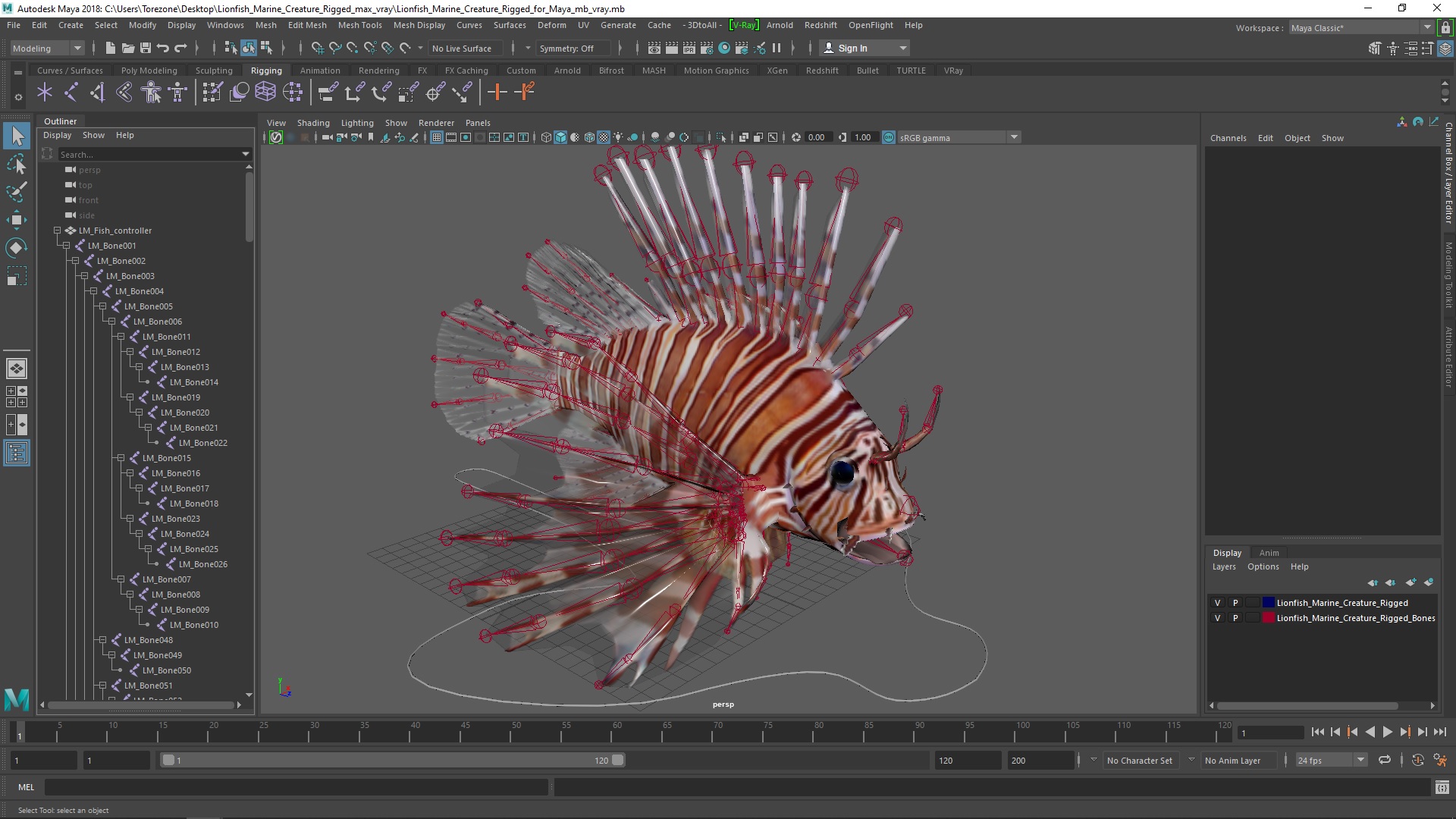 3D model Lionfish Marine Creature Rigged for Maya