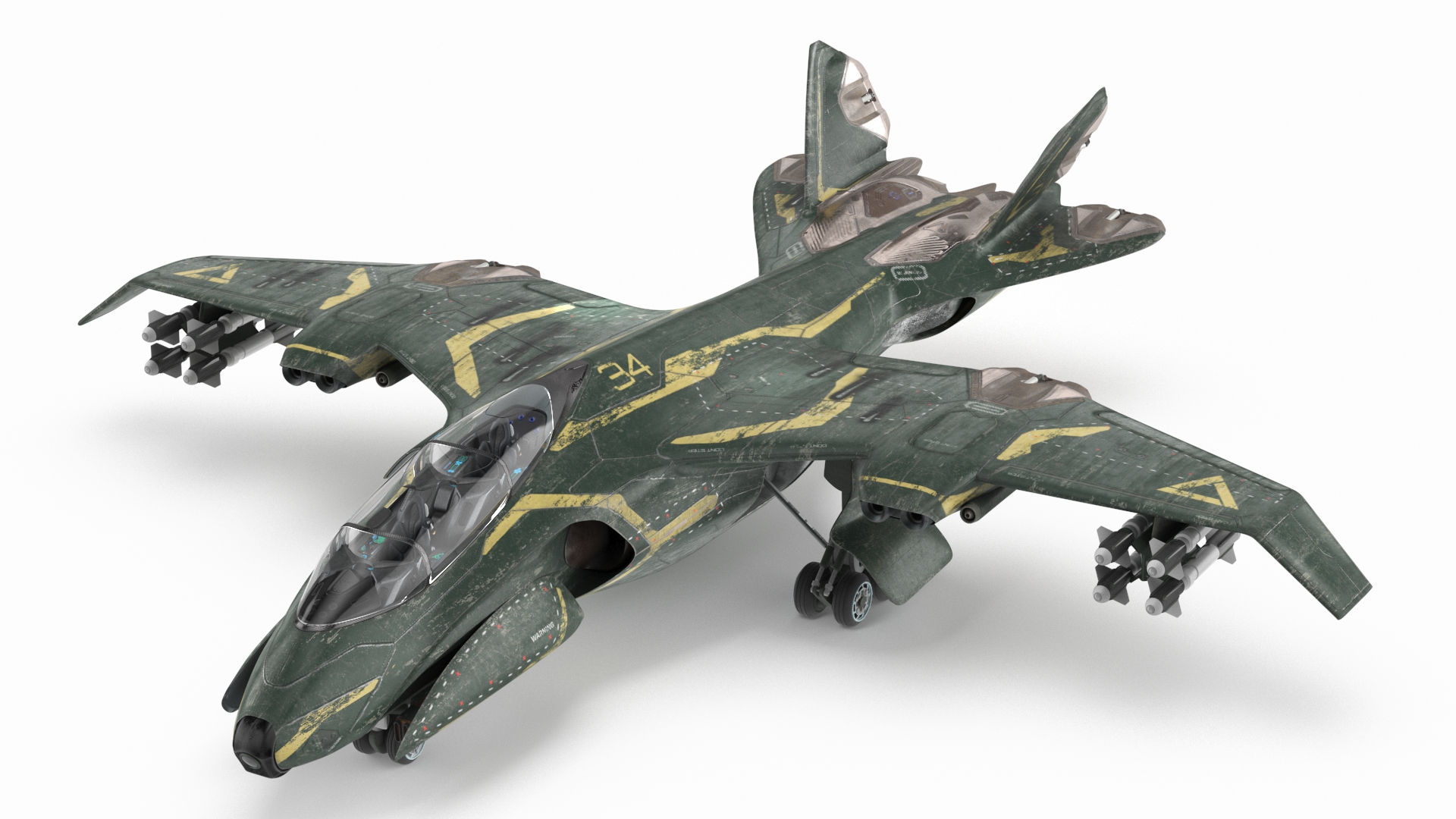 3D model Damaged Sci Fi Fighter Jet with Weapon and Chassis