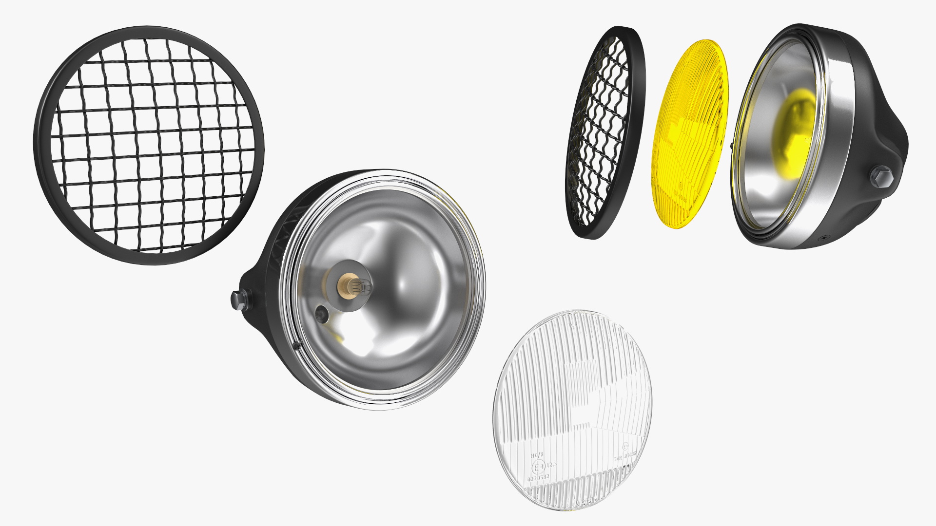 3D Motorcycle Headlight Pair with Mesh Grill