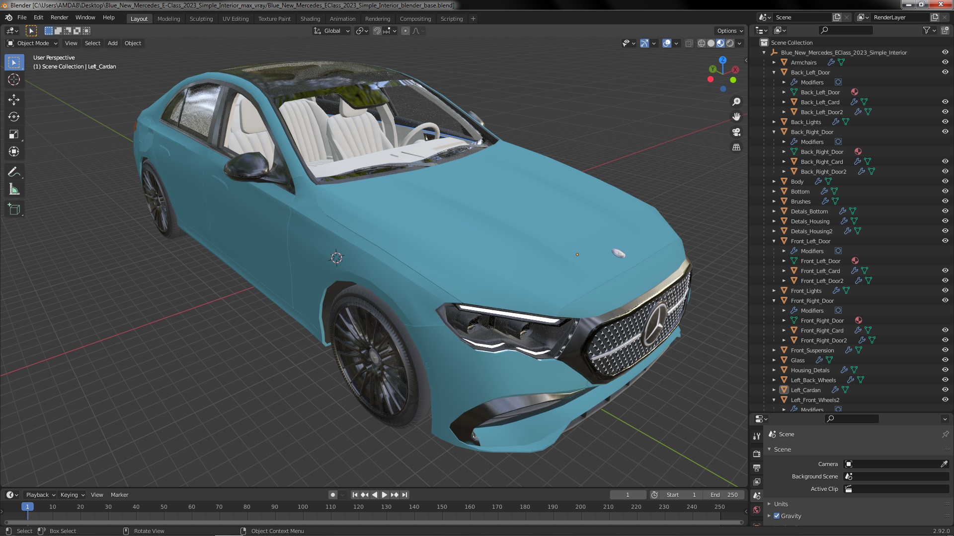 3D Blue New Mercedes E-Class 2023 Simple Interior