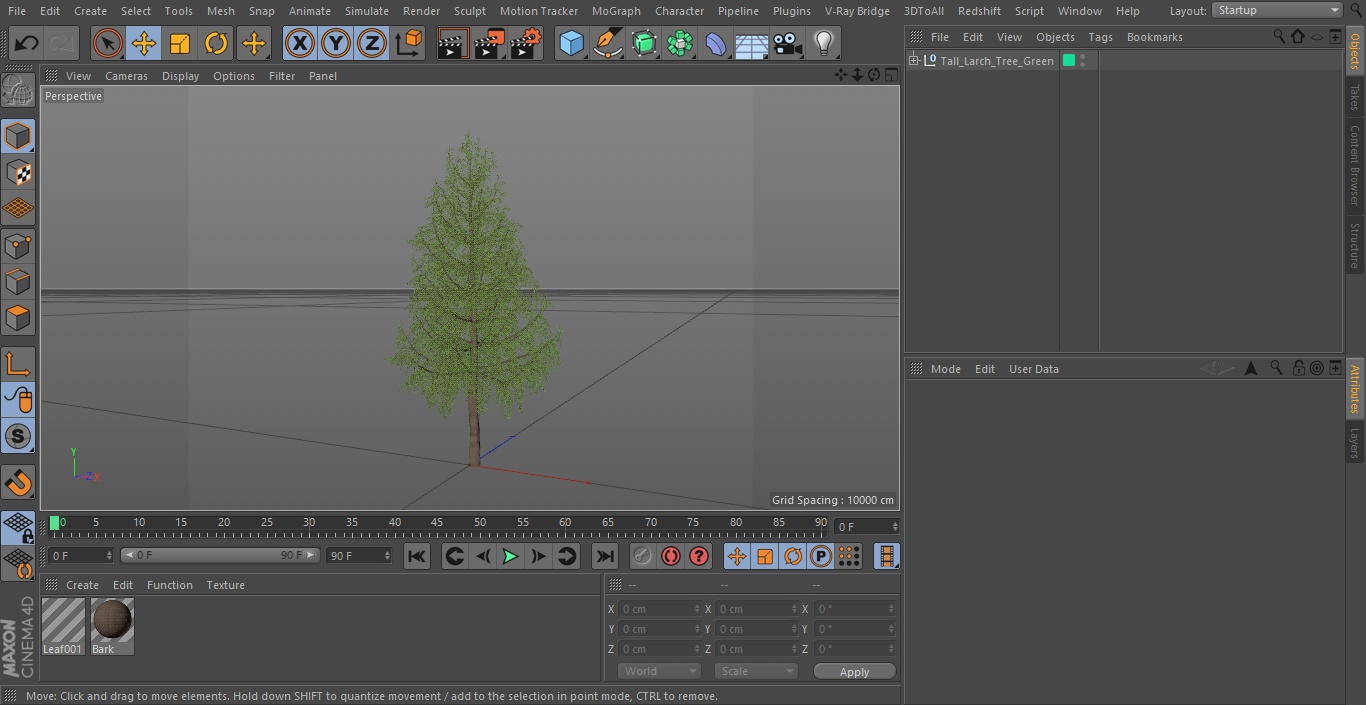 3D Tall Larch Tree Green