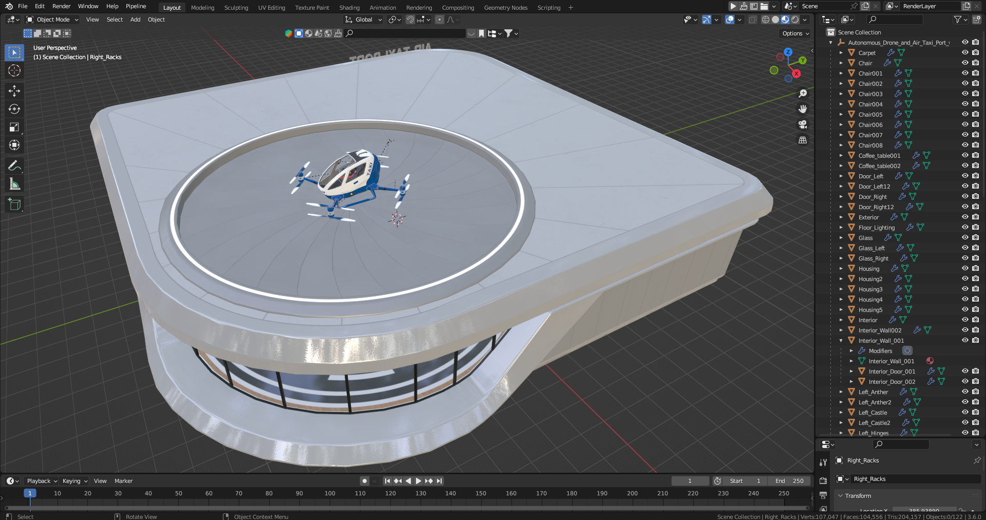 3D model Autonomous Drone and Air Taxi Port with Drone