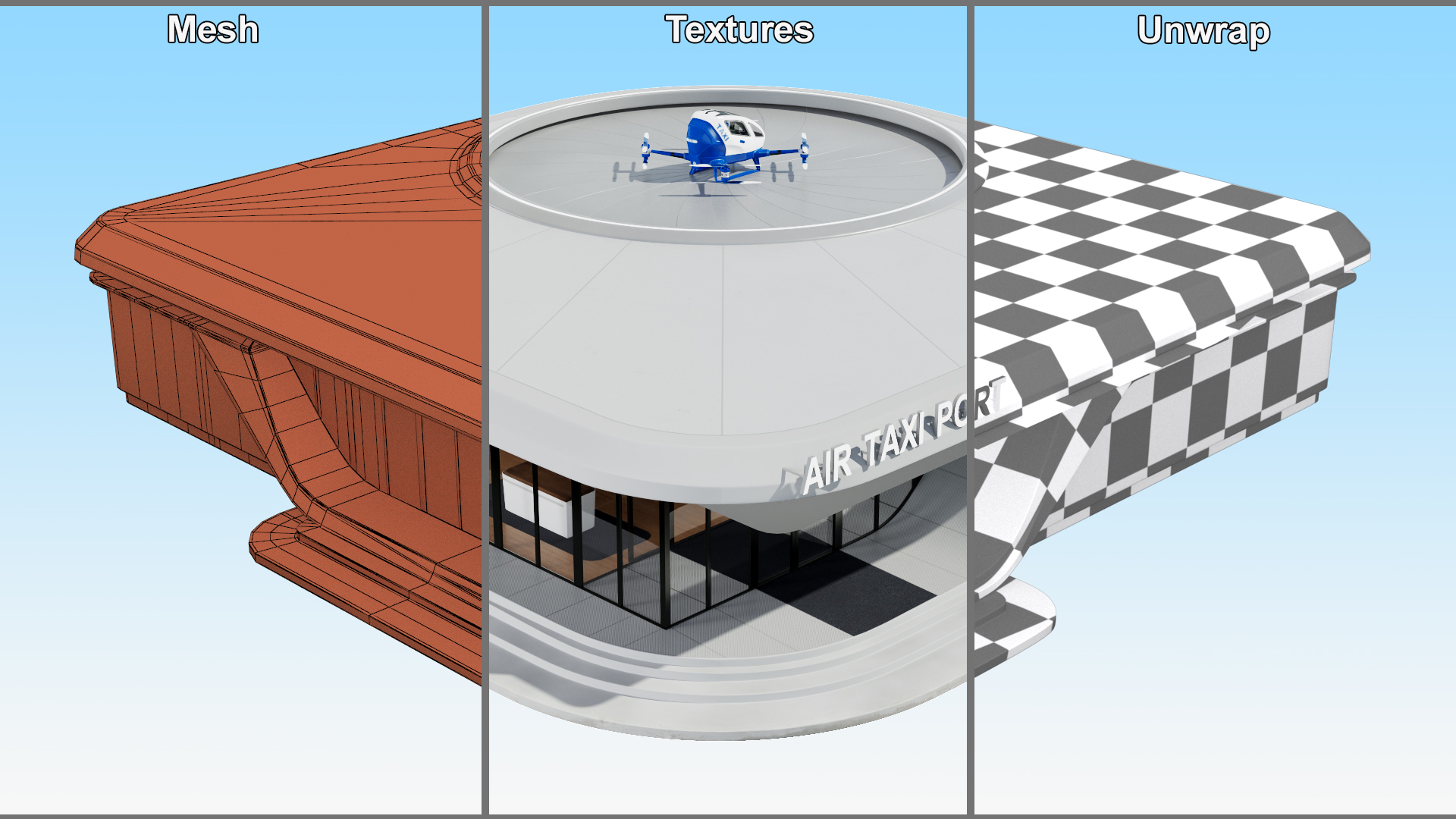 3D model Autonomous Drone and Air Taxi Port with Drone