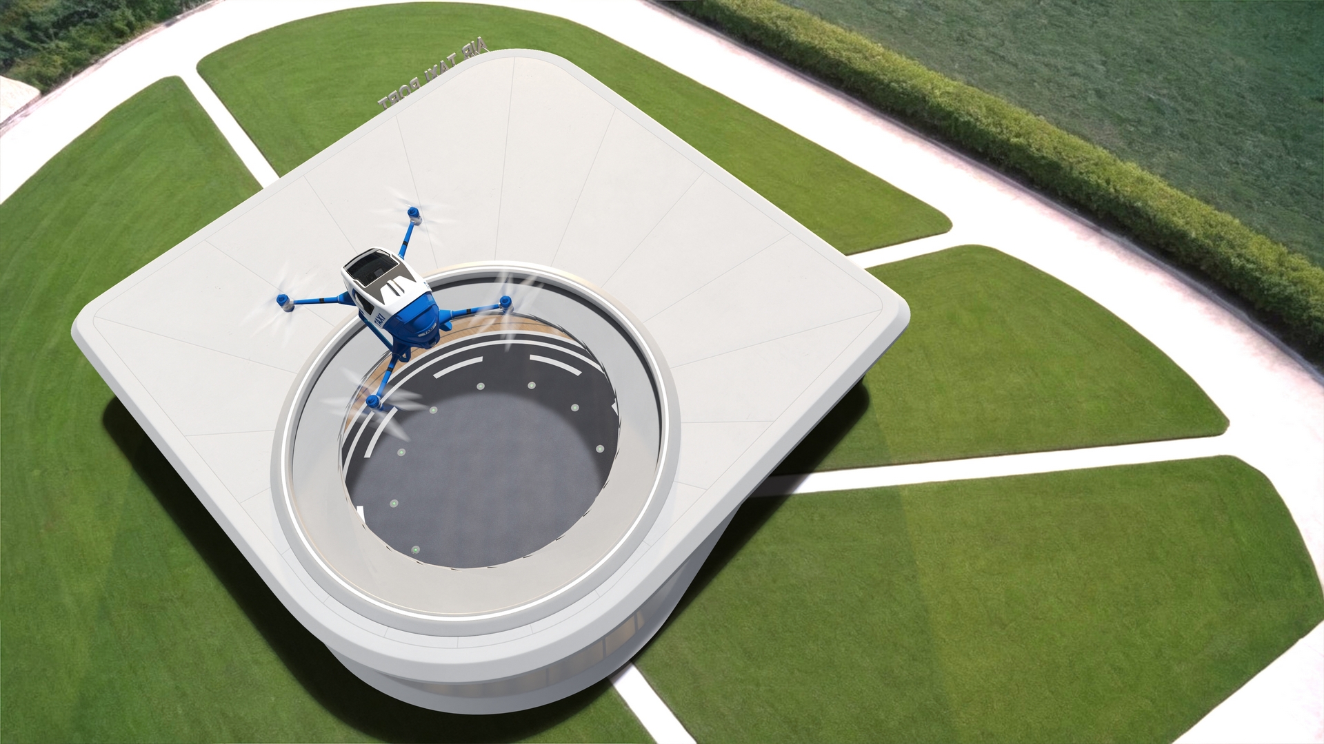 3D model Autonomous Drone and Air Taxi Port with Drone